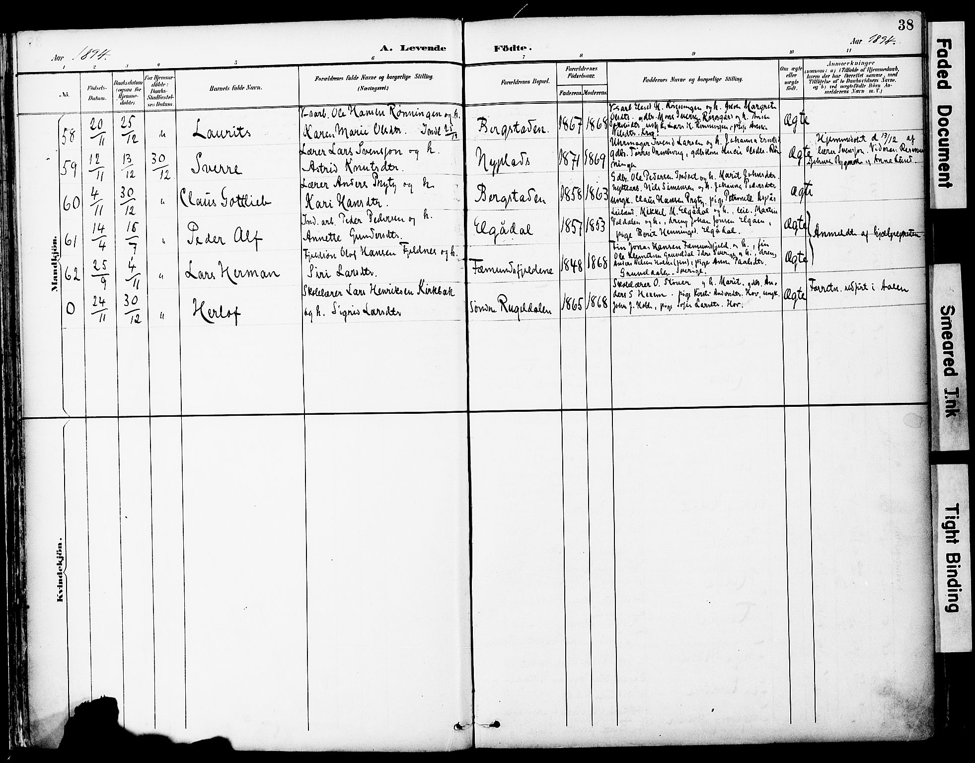Ministerialprotokoller, klokkerbøker og fødselsregistre - Sør-Trøndelag, AV/SAT-A-1456/681/L0935: Parish register (official) no. 681A13, 1890-1898, p. 38