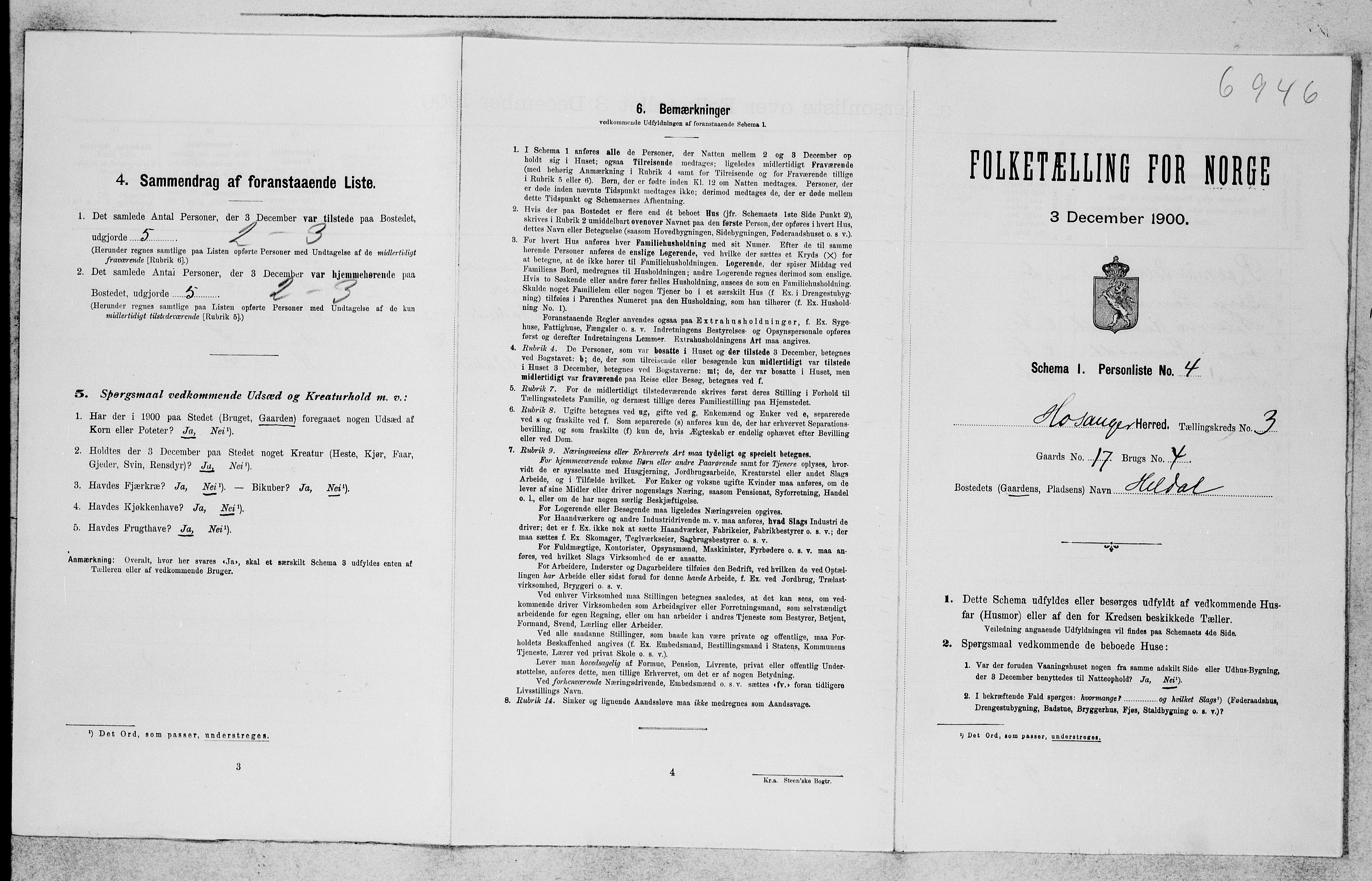 SAB, 1900 census for Hosanger, 1900, p. 219