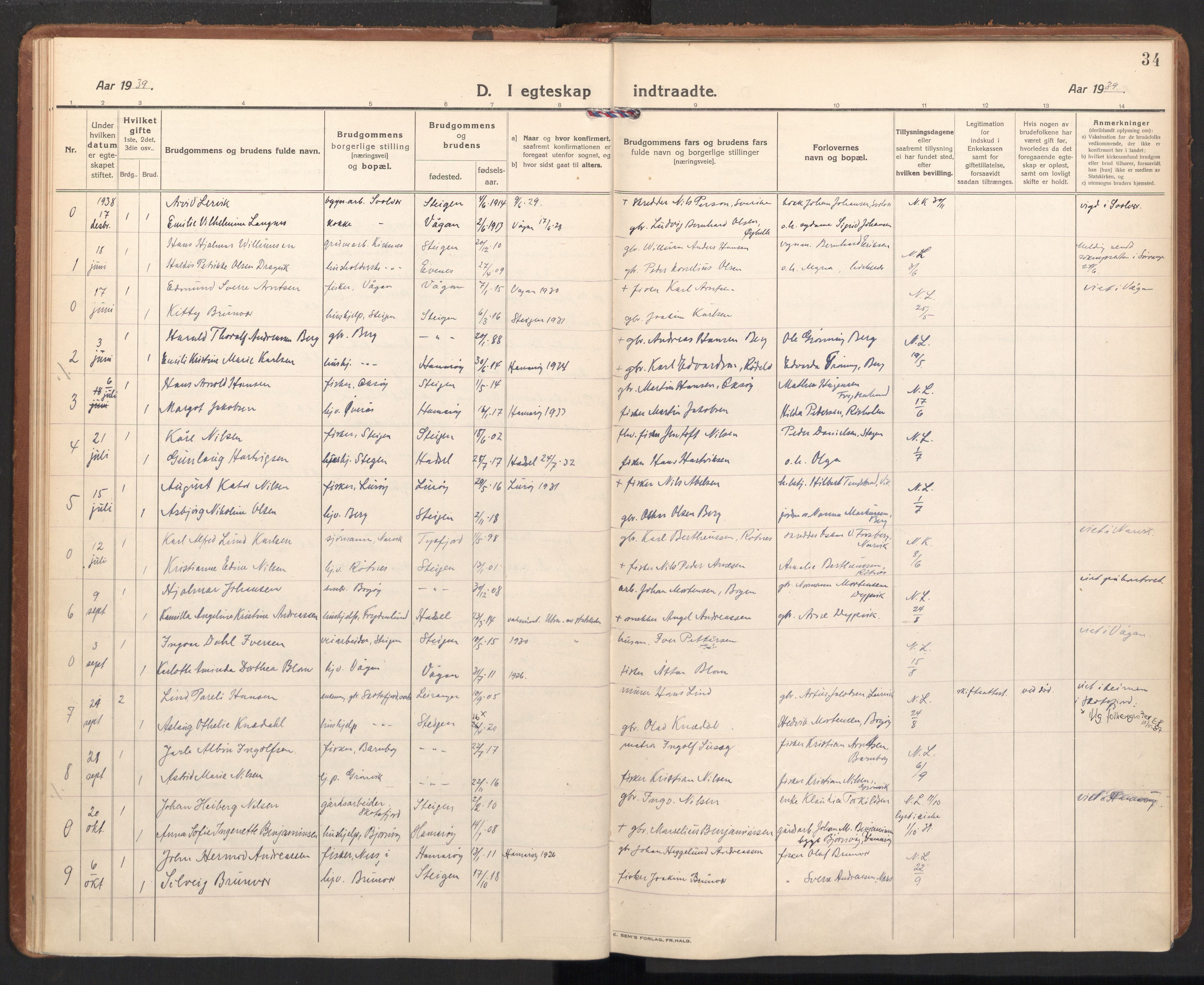 Ministerialprotokoller, klokkerbøker og fødselsregistre - Nordland, SAT/A-1459/855/L0809: Parish register (official) no. 855A18, 1921-1939, p. 34