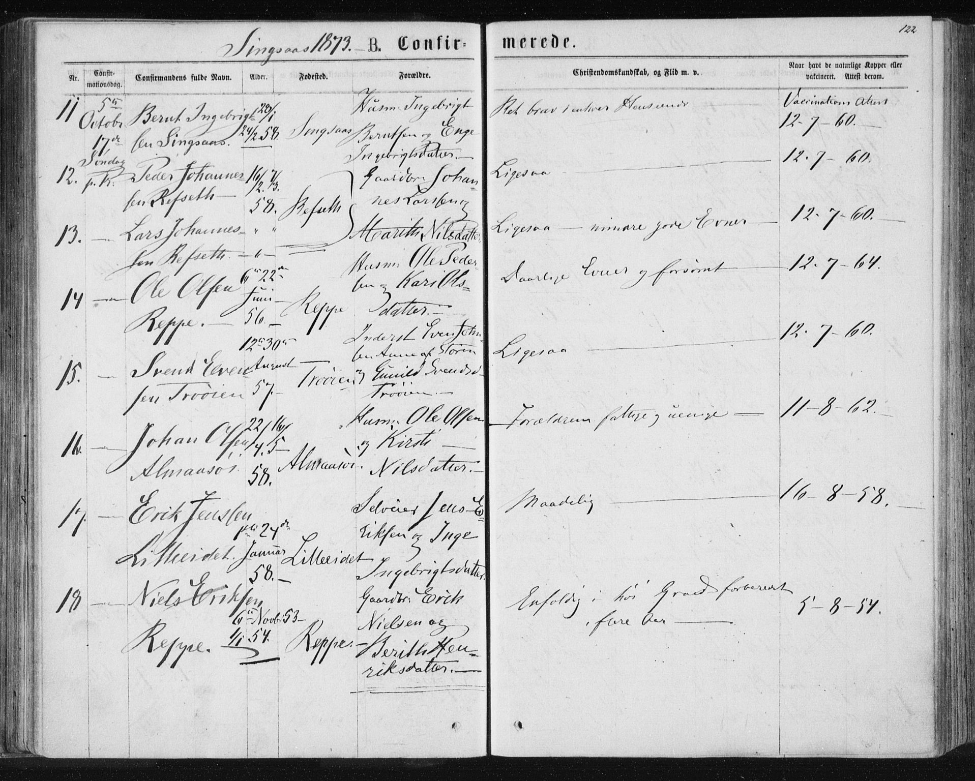 Ministerialprotokoller, klokkerbøker og fødselsregistre - Sør-Trøndelag, AV/SAT-A-1456/685/L0970: Parish register (official) no. 685A08 /2, 1870-1878, p. 122