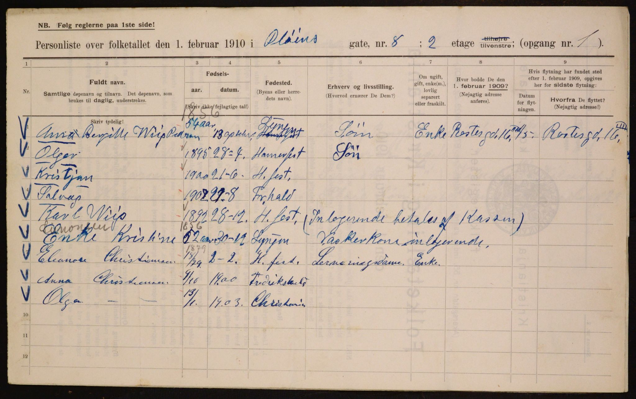 OBA, Municipal Census 1910 for Kristiania, 1910, p. 77643