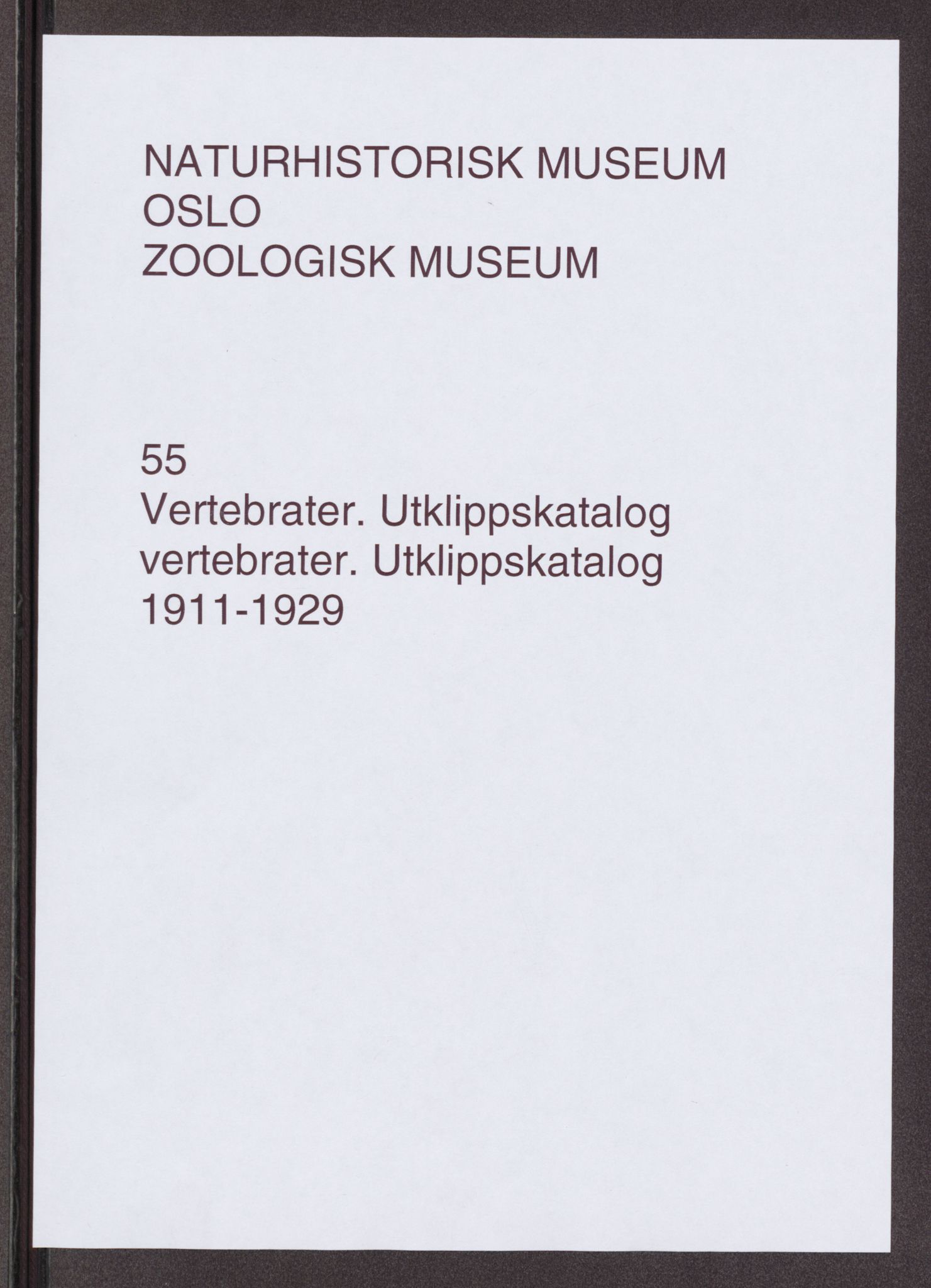 Naturhistorisk museum (Oslo), NHMO/-/5, 1911-1929