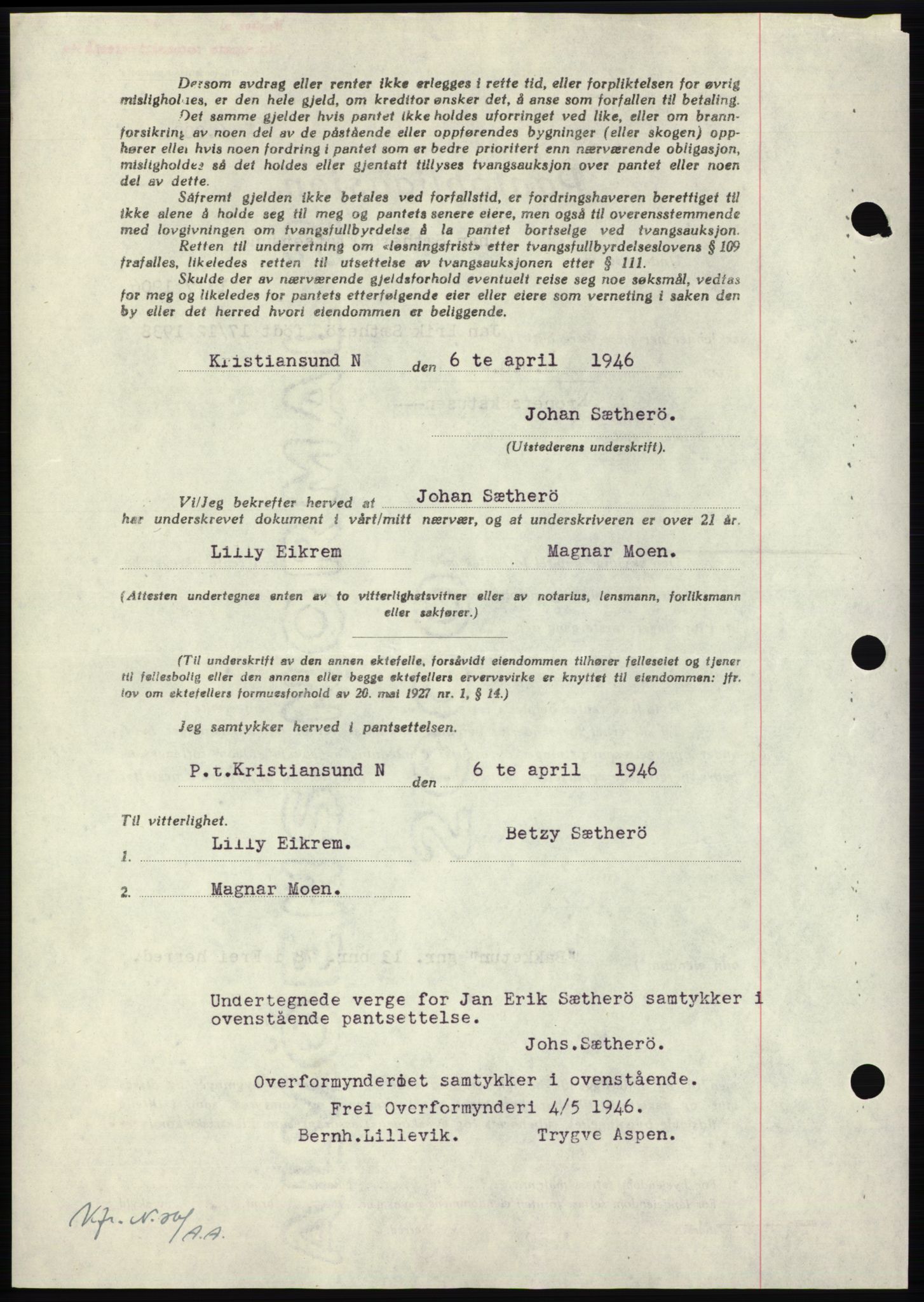 Nordmøre sorenskriveri, AV/SAT-A-4132/1/2/2Ca: Mortgage book no. B94, 1946-1946, Diary no: : 900/1946