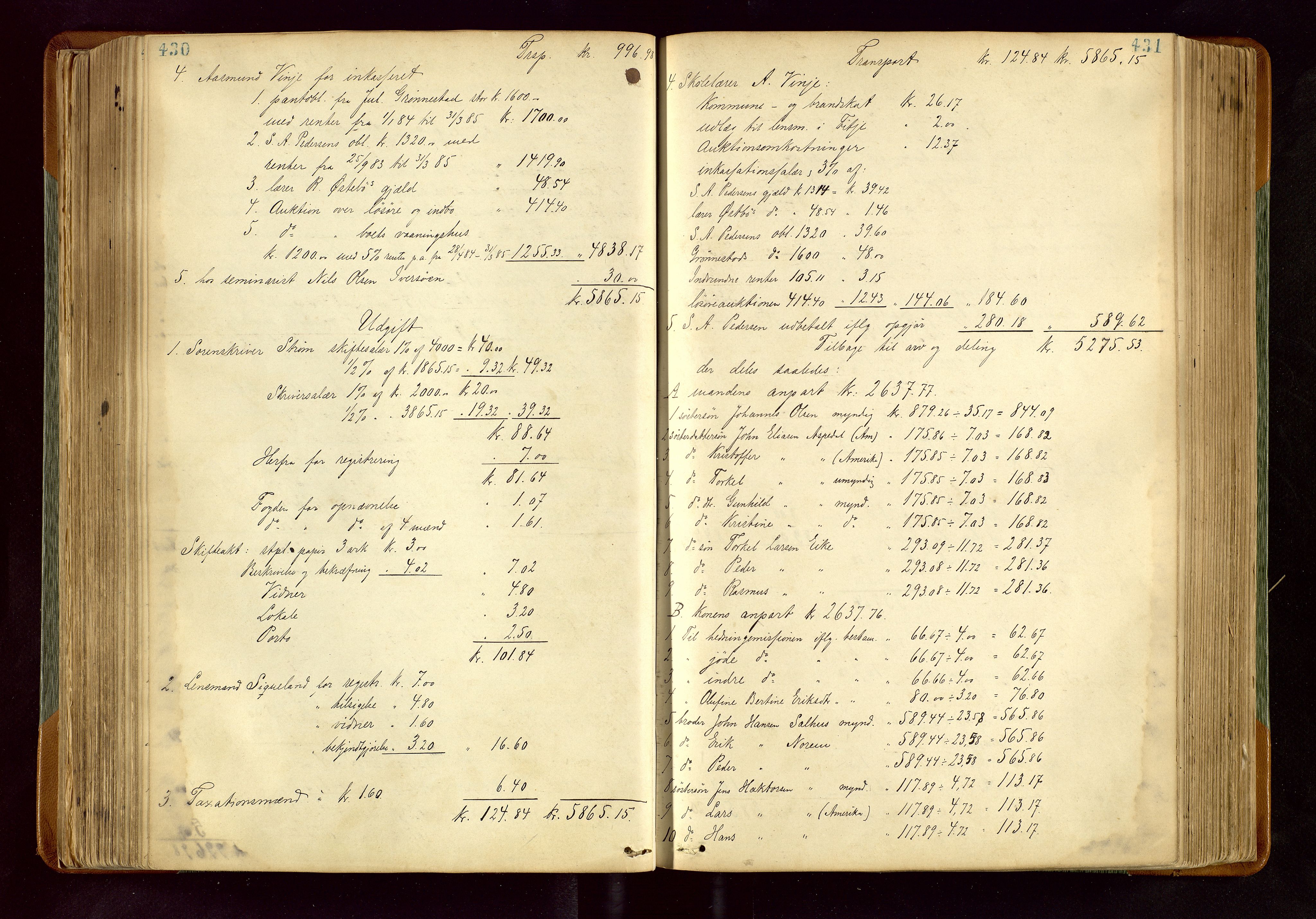 Karmsund sorenskriveri, AV/SAST-A-100311/01/IV/IVDB/L0011: SKIFTEPROTOKOLL SKUDENES, AVALDSNES, 1879-1894, p. 430-431