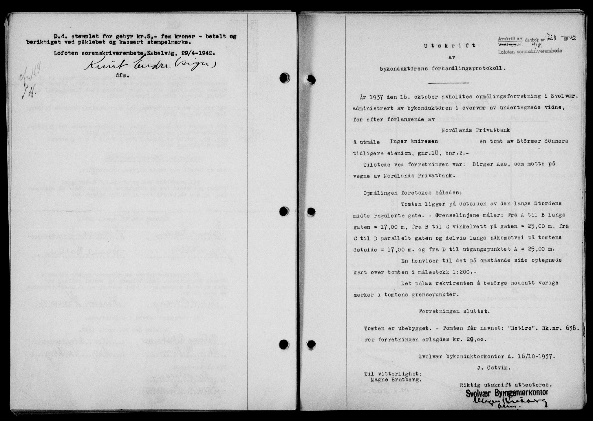 Lofoten sorenskriveri, SAT/A-0017/1/2/2C/L0009a: Mortgage book no. 9a, 1941-1942, Diary no: : 728/1942