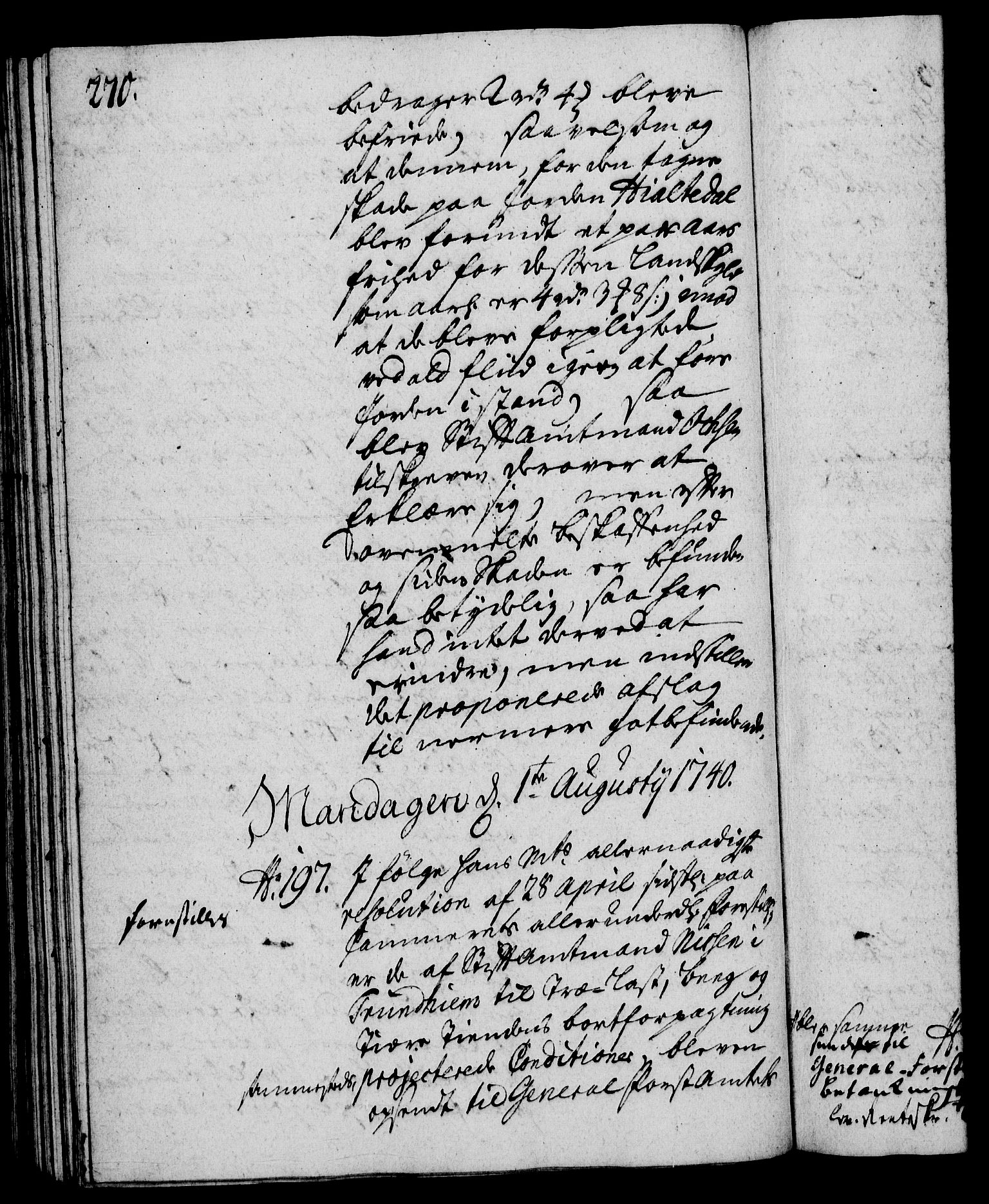 Rentekammeret, Kammerkanselliet, RA/EA-3111/G/Gh/Gha/L0022: Norsk ekstraktmemorialprotokoll (merket RK 53.67), 1739-1741, p. 270