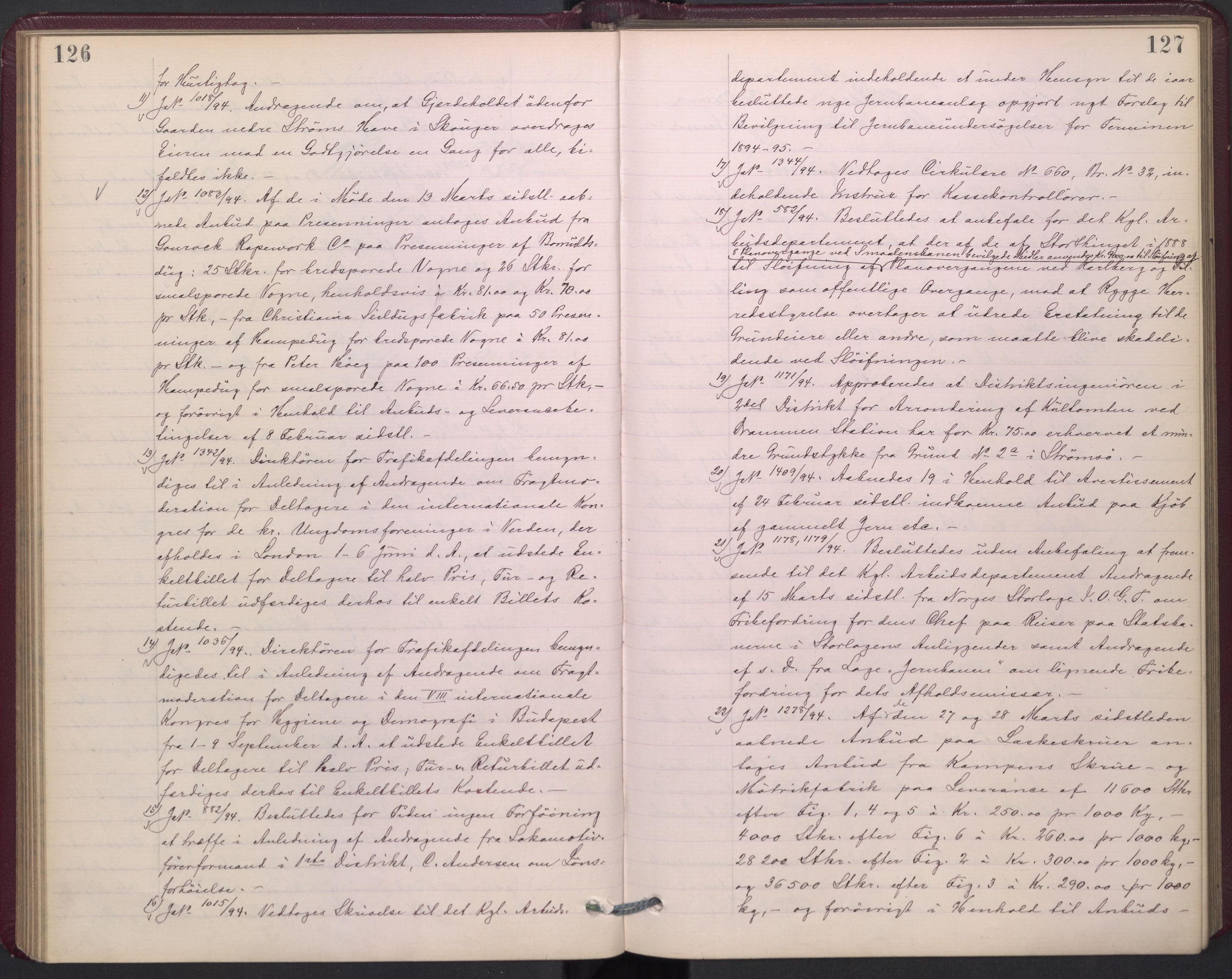 Norges statsbaner, Administrasjons- økonomi- og personalavdelingen, AV/RA-S-3412/A/Aa/L0002a: Forhandlingsprotokoll, 1893-1895, p. 126-127