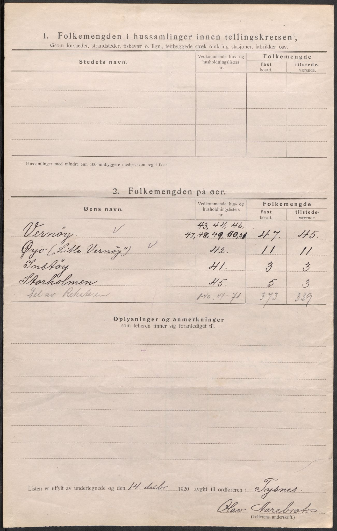 SAB, 1920 census for Tysnes, 1920, p. 28