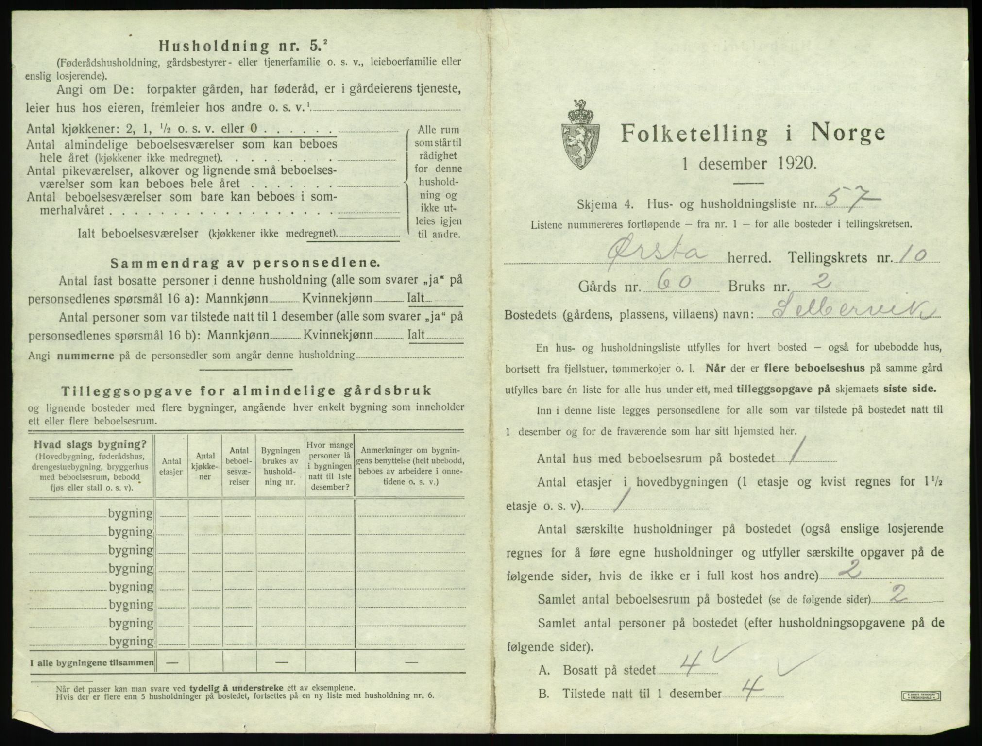 SAT, 1920 census for Ørsta, 1920, p. 1044