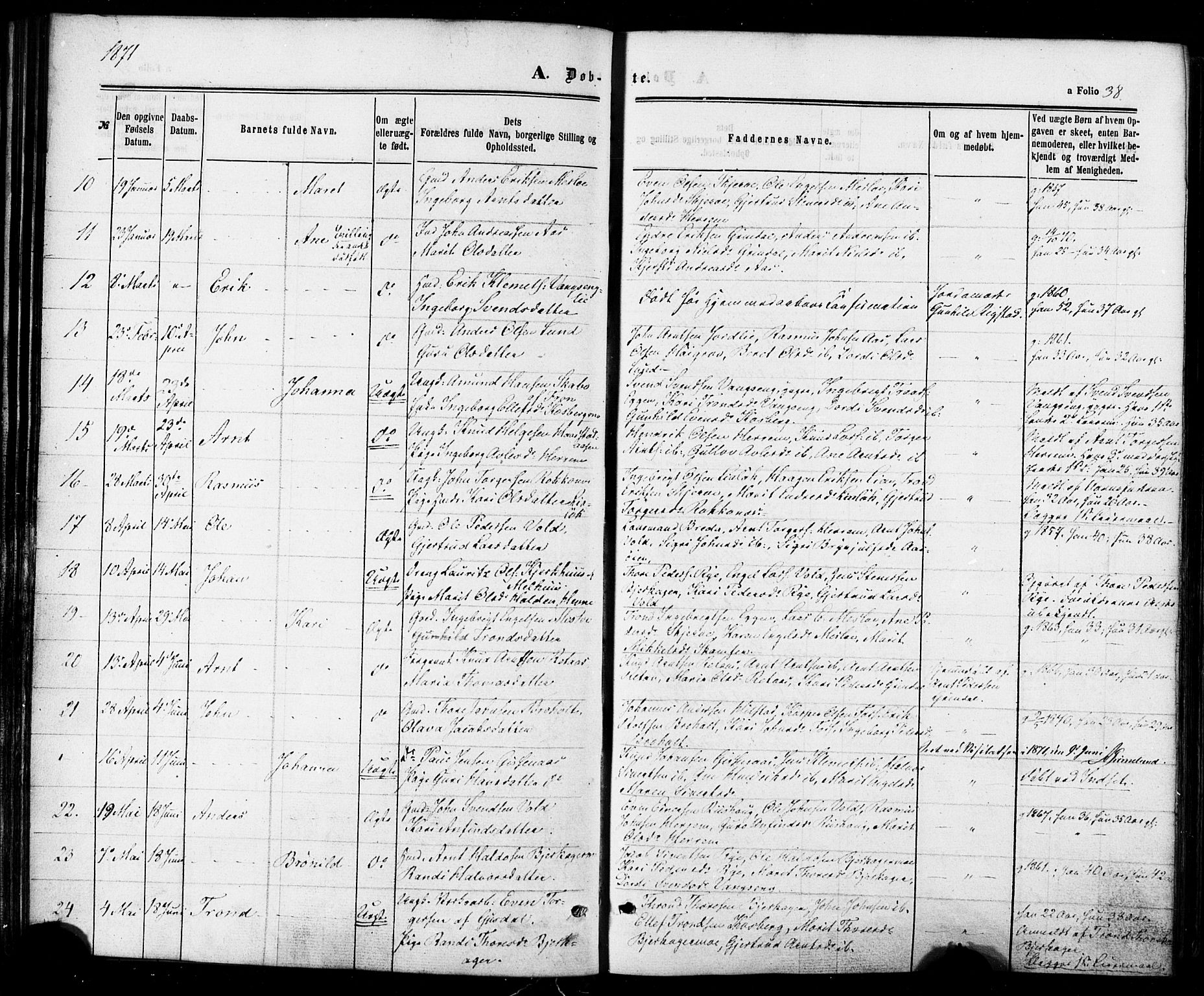 Ministerialprotokoller, klokkerbøker og fødselsregistre - Sør-Trøndelag, SAT/A-1456/674/L0870: Parish register (official) no. 674A02, 1861-1879, p. 38