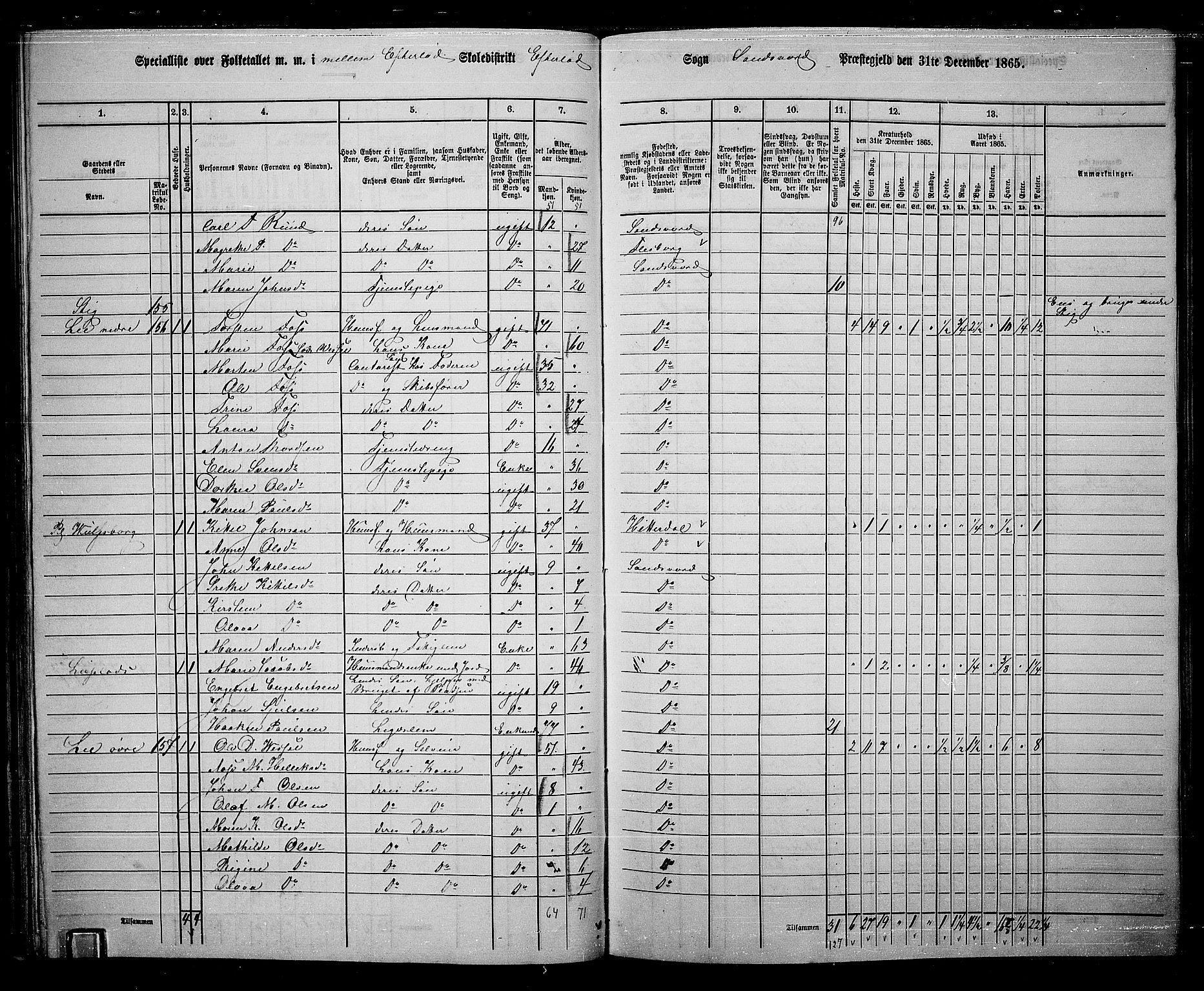 RA, 1865 census for Sandsvær, 1865, p. 74