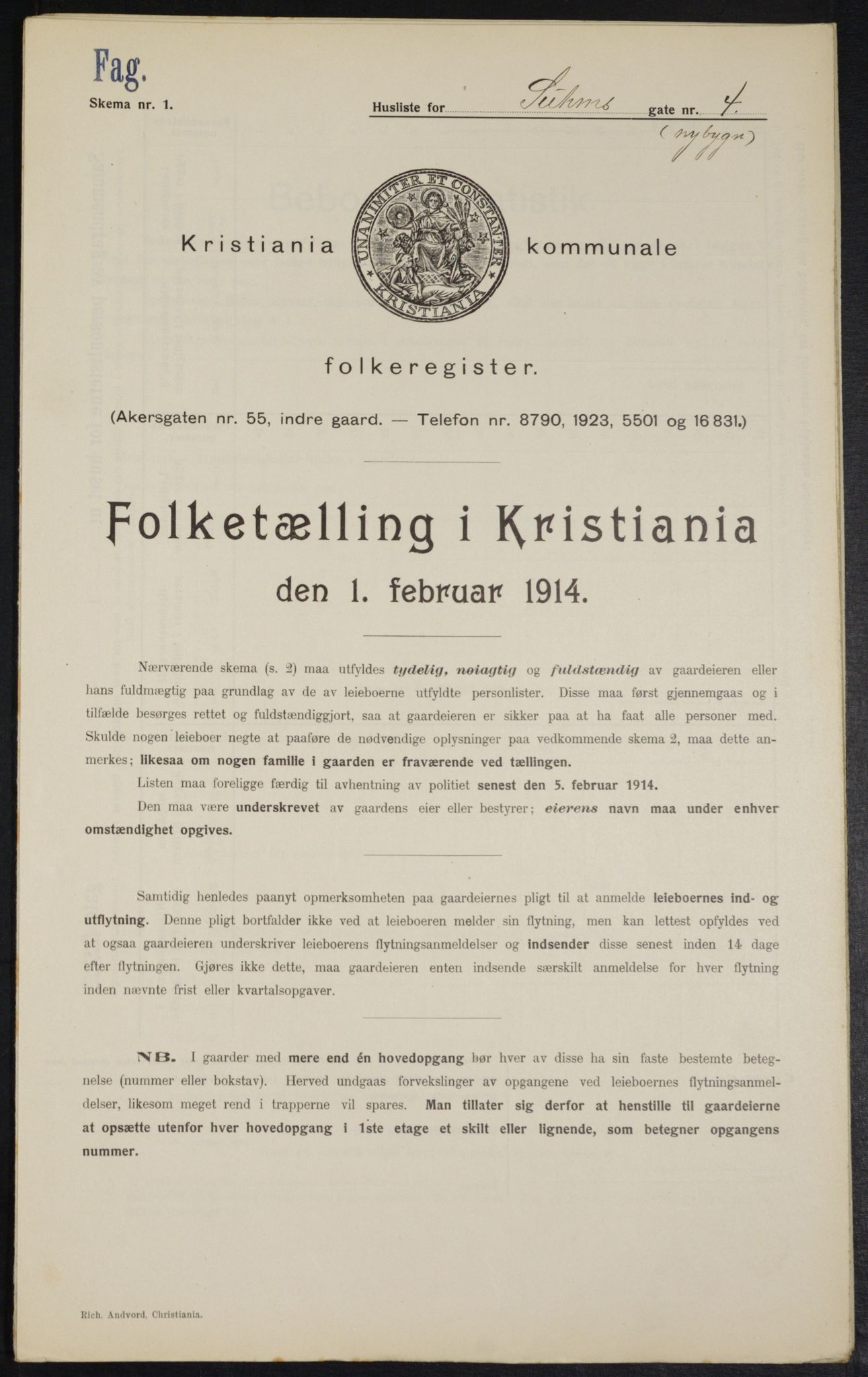 OBA, Municipal Census 1914 for Kristiania, 1914, p. 105289