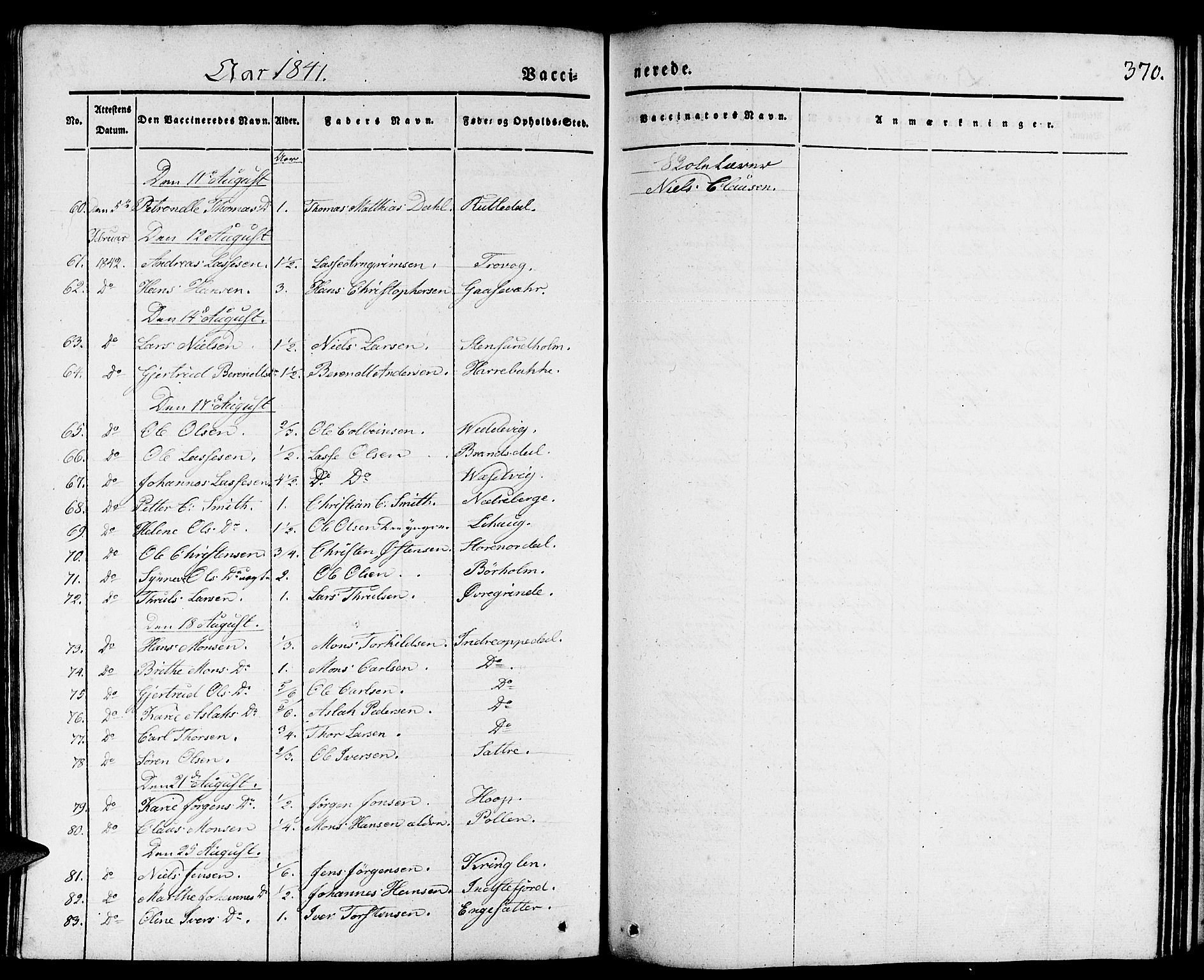 Gulen sokneprestembete, AV/SAB-A-80201/H/Haa/Haaa/L0020: Parish register (official) no. A 20, 1837-1847, p. 370