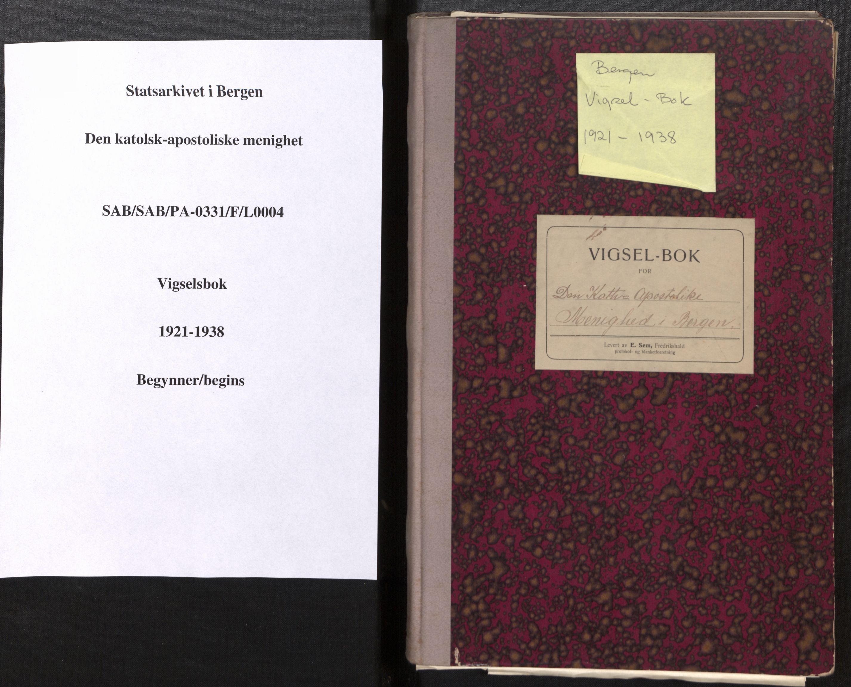 Den katolsk-apostoliske menighet, SAB/SAB/PA-0331/F/L0004: Dissenter register no. 4, 1921-1938