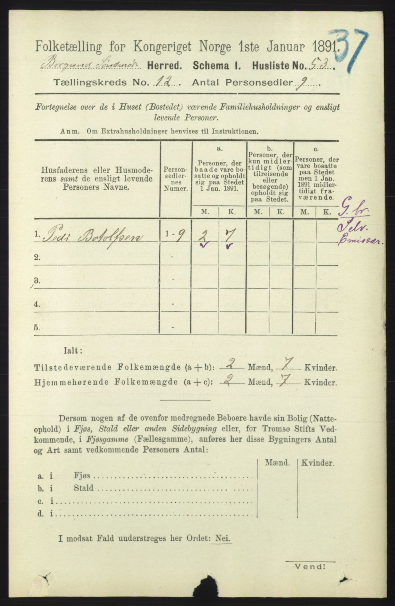 RA, 1891 census for 1531 Borgund, 1891, p. 3192