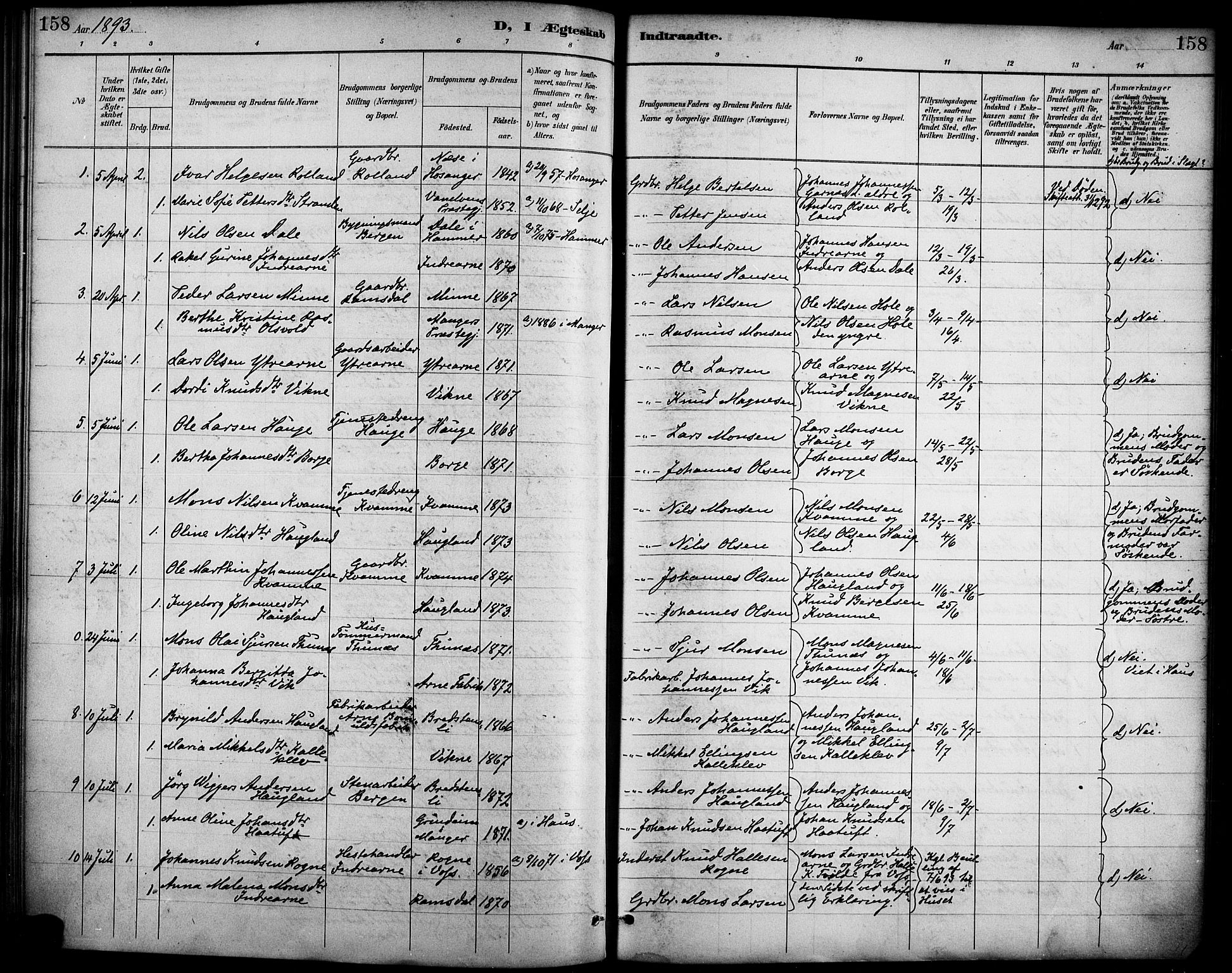 Haus sokneprestembete, AV/SAB-A-75601/H/Haa/Haad/L0001: Parish register (official) no. D 1, 1887-1898, p. 158
