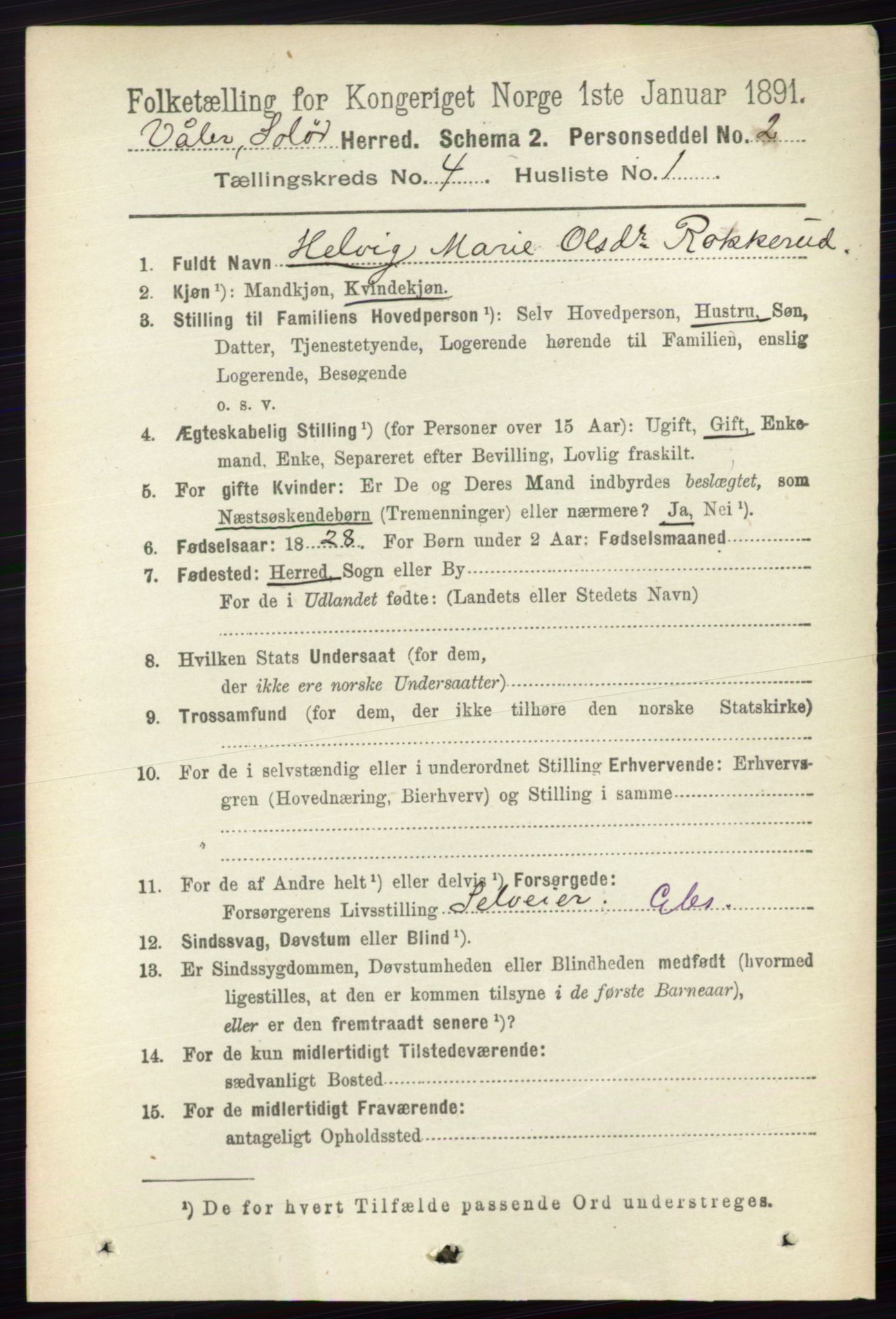 RA, 1891 census for 0426 Våler, 1891, p. 1464