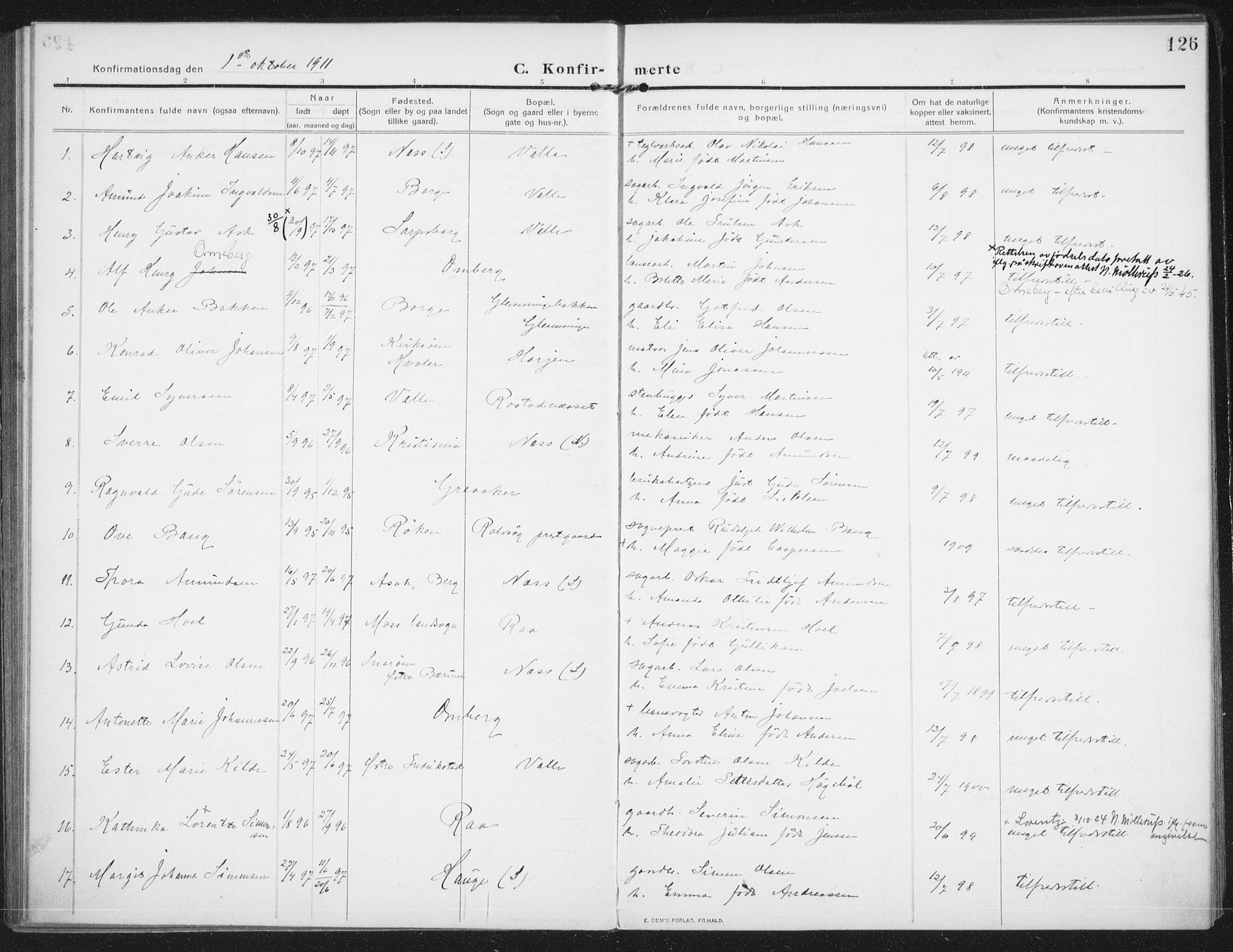 Rolvsøy prestekontor Kirkebøker, AV/SAO-A-2004/F/Fa/L0002: Parish register (official) no. 2, 1909-1917, p. 126