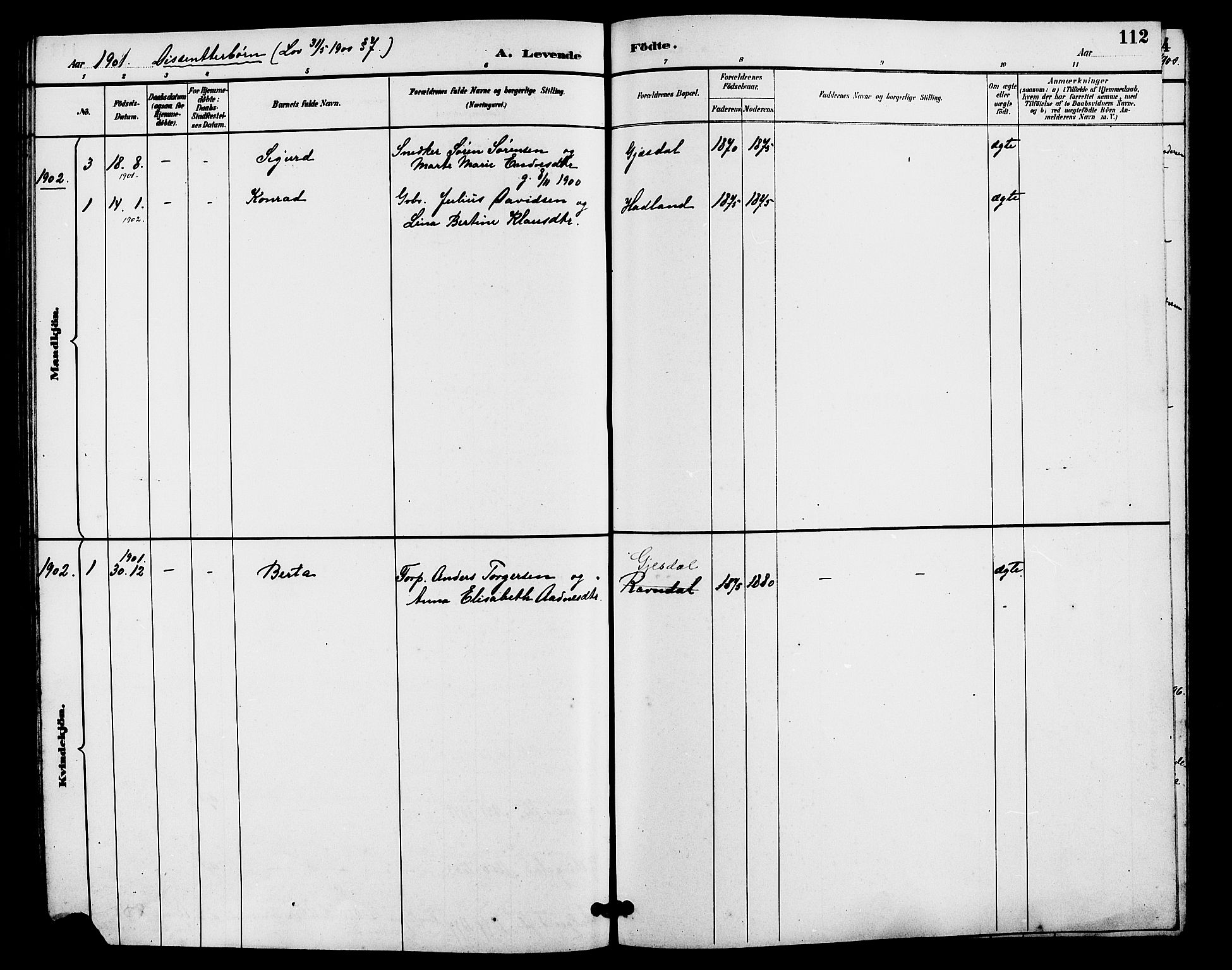 Lye sokneprestkontor, SAST/A-101794/001/30BB/L0008: Parish register (copy) no. B 7, 1887-1901, p. 112