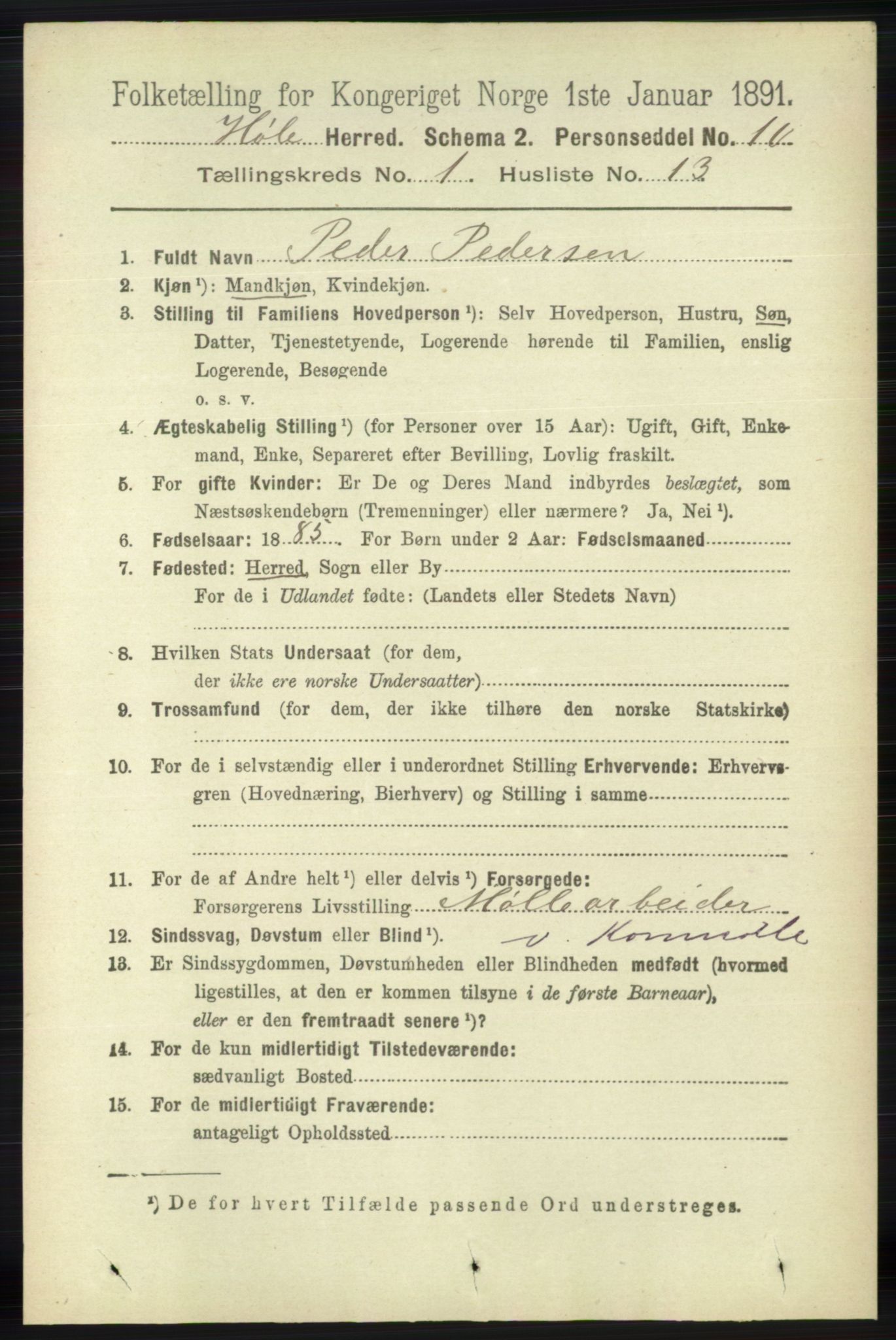 RA, 1891 census for 1128 Høle, 1891, p. 140