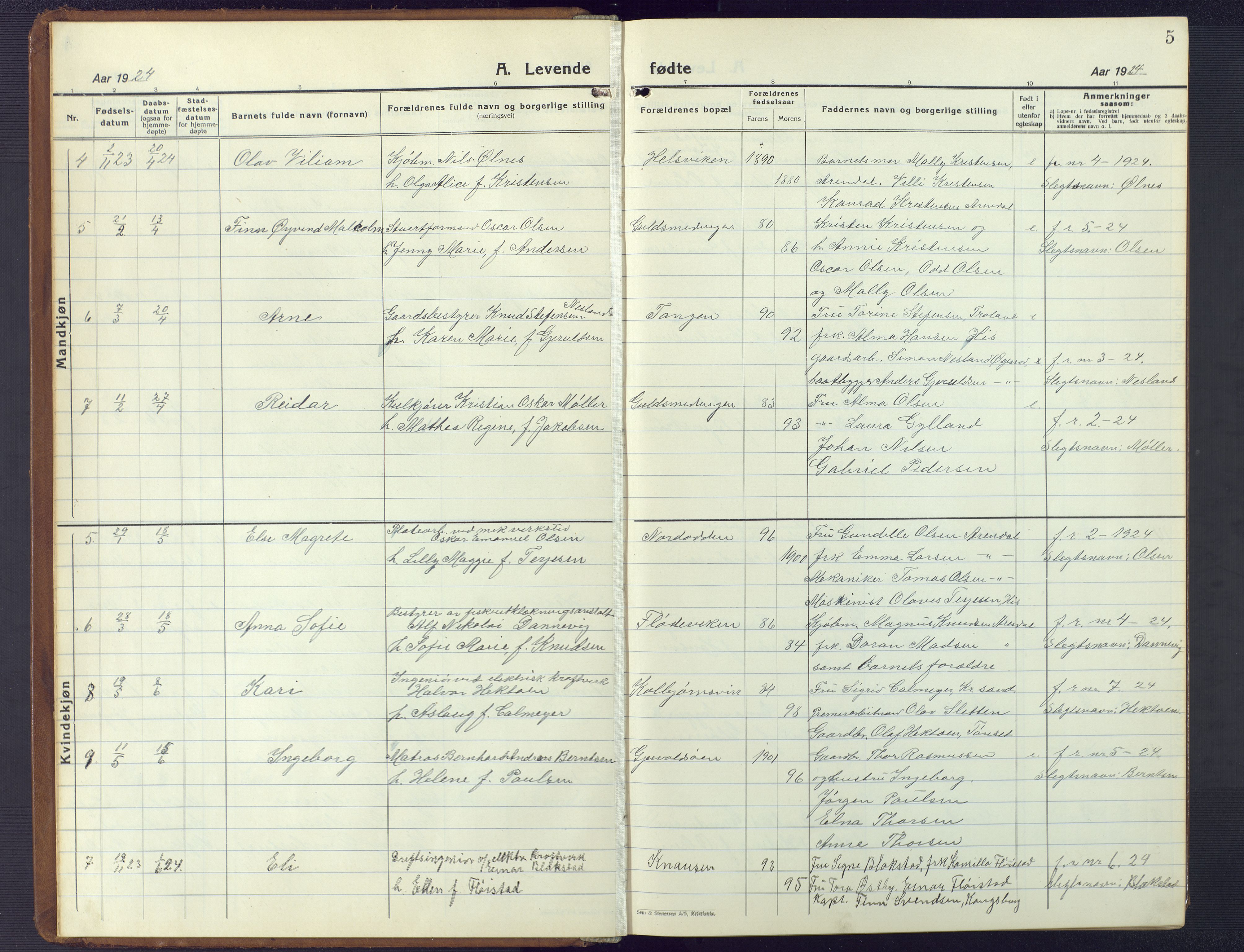 Hisøy sokneprestkontor, SAK/1111-0020/F/Fb/L0005: Parish register (copy) no. B 5, 1924-1946, p. 5