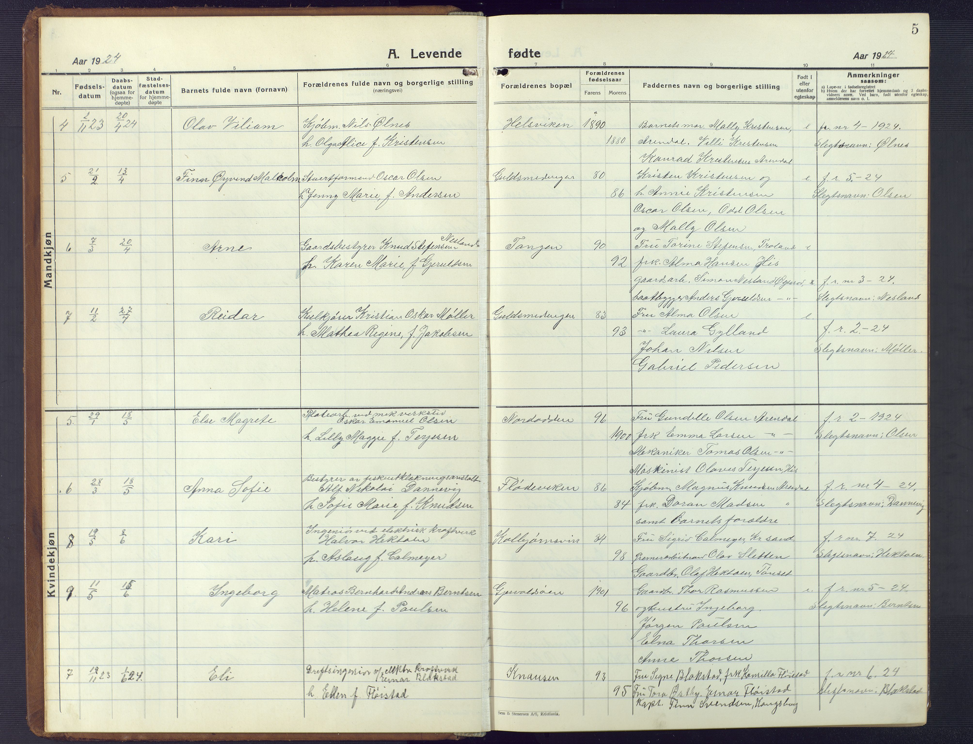 Hisøy sokneprestkontor, AV/SAK-1111-0020/F/Fb/L0005: Parish register (copy) no. B 5, 1924-1946, p. 5