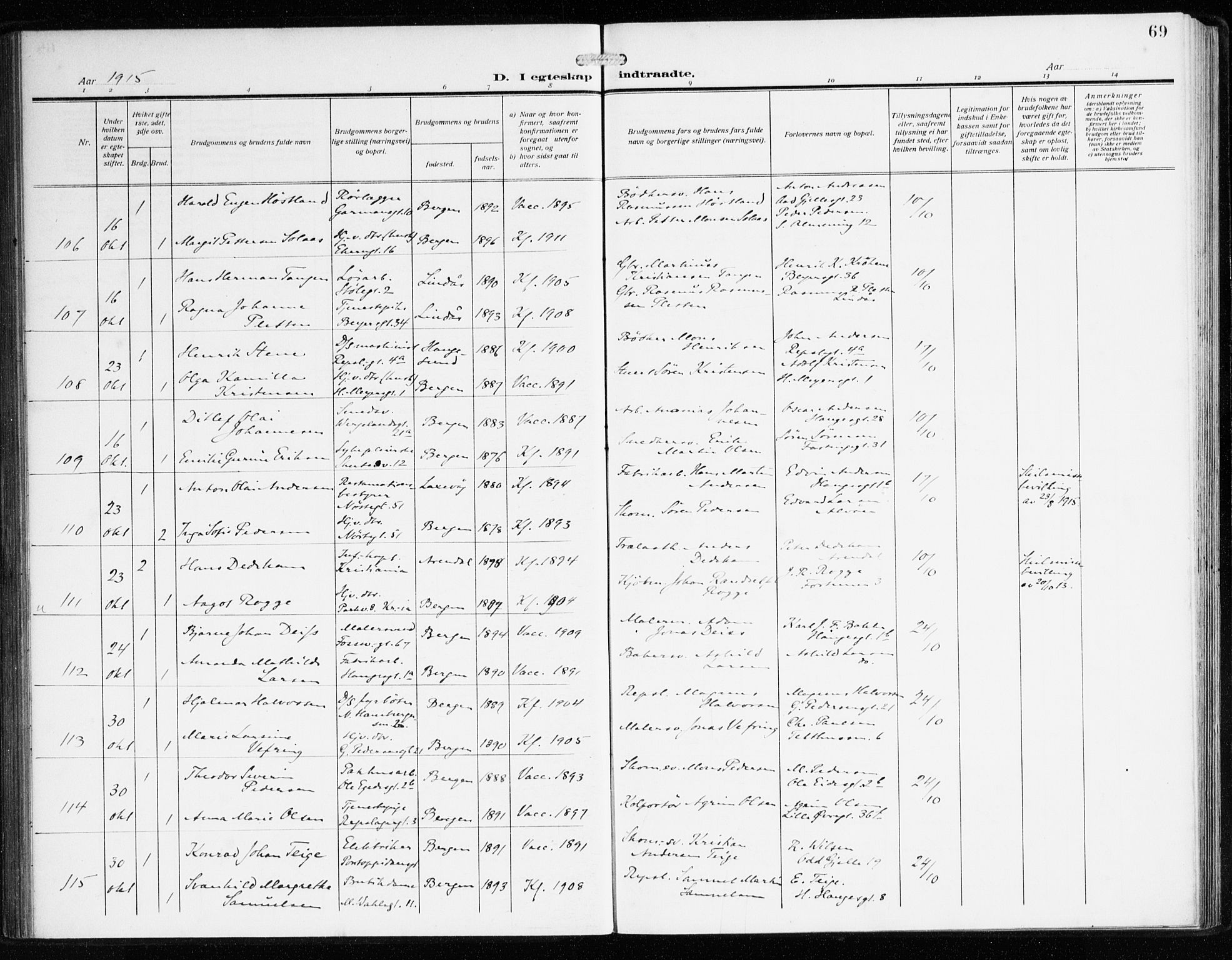 Sandviken Sokneprestembete, AV/SAB-A-77601/H/Ha/L0015: Parish register (official) no. D 2, 1911-1923, p. 69