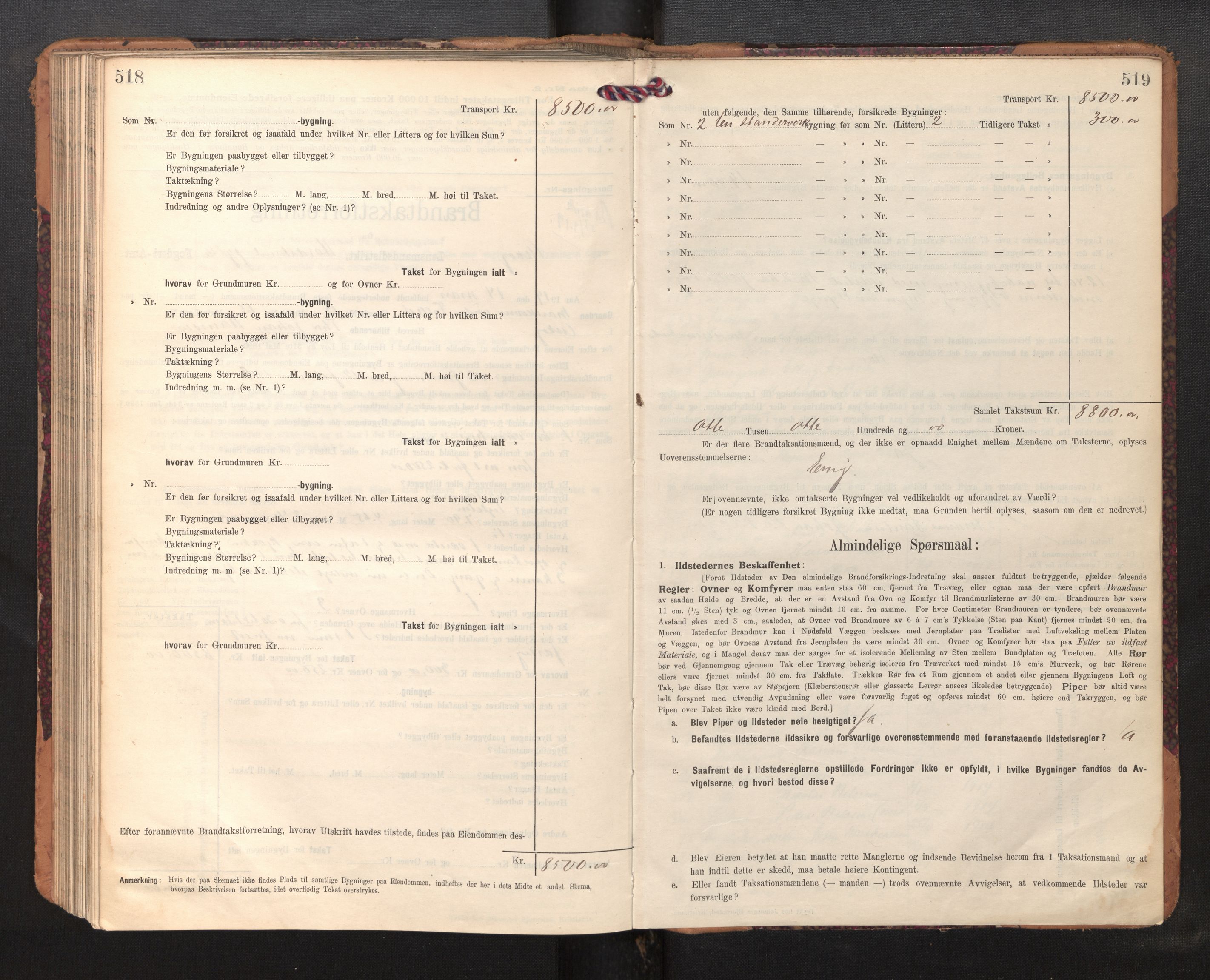 Lensmannen i Askøy, AV/SAB-A-31001/0012/L0007: Branntakstprotokoll, skjematakst, 1910-1919, p. 518-519