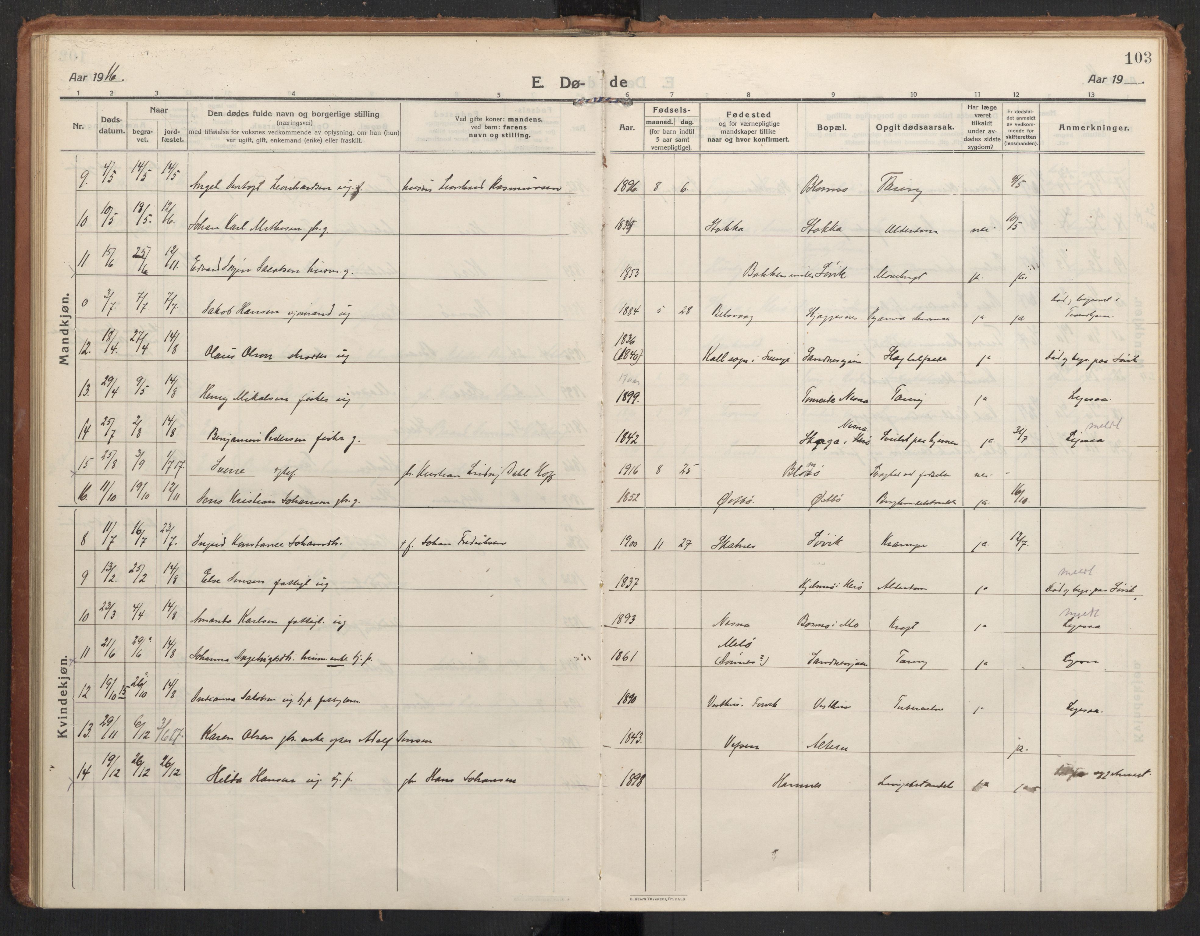 Ministerialprotokoller, klokkerbøker og fødselsregistre - Nordland, AV/SAT-A-1459/830/L0456: Parish register (official) no. 830A20, 1914-1937, p. 103