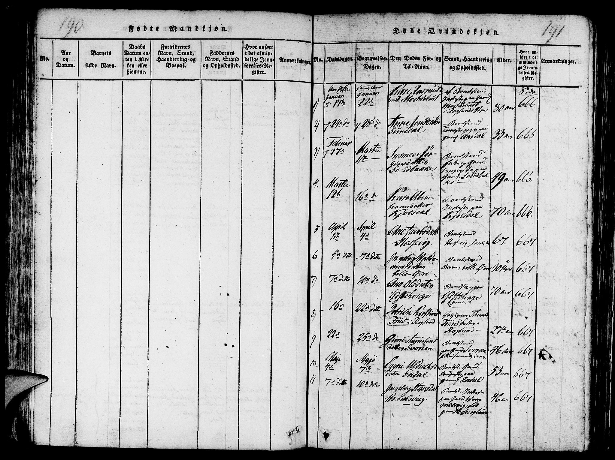 Davik sokneprestembete, SAB/A-79701/H/Haa/Haaa/L0003: Parish register (official) no. A 3, 1816-1830, p. 190-191