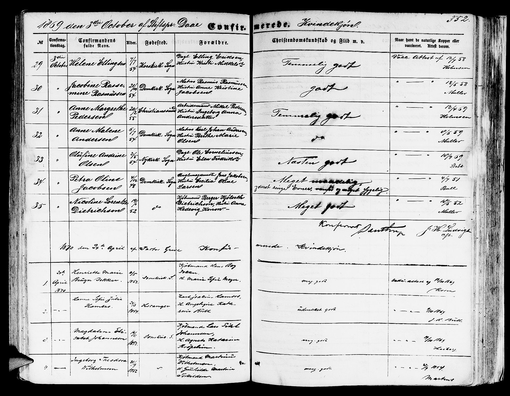 Domkirken sokneprestembete, SAB/A-74801/H/Hab/L0023: Parish register (copy) no. C 3, 1854-1880, p. 352