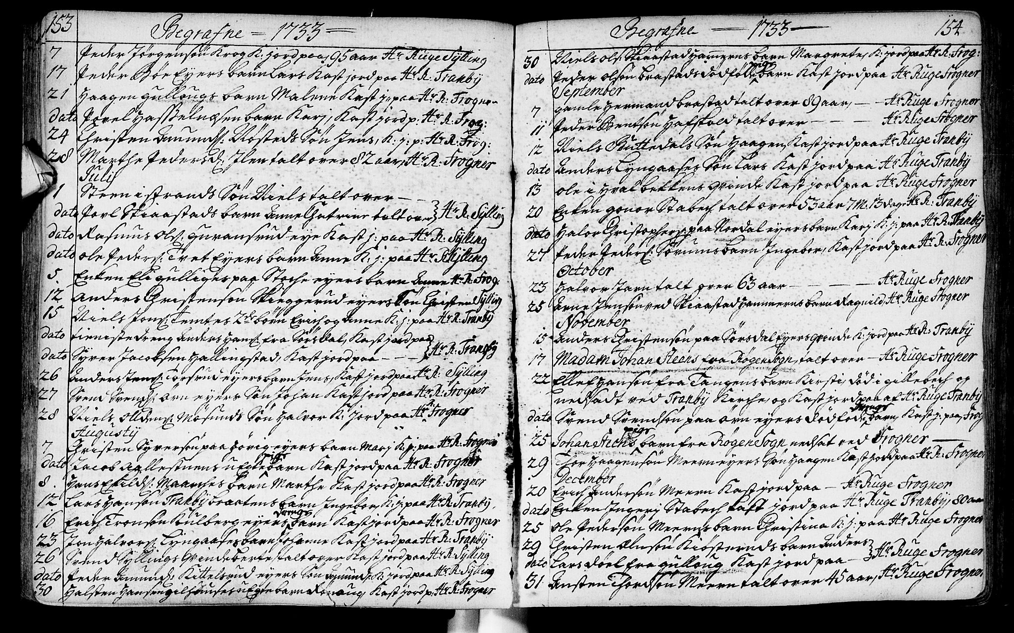 Lier kirkebøker, AV/SAKO-A-230/F/Fa/L0003: Parish register (official) no. I 3, 1727-1748, p. 153-154