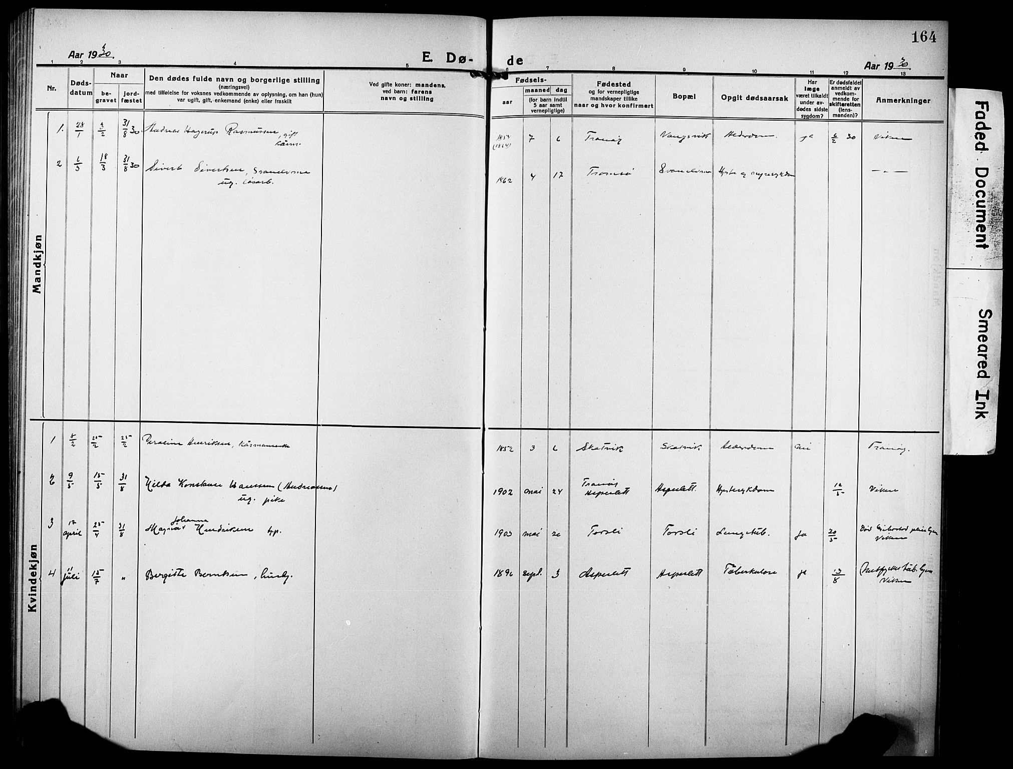 Tranøy sokneprestkontor, AV/SATØ-S-1313/I/Ia/Iab/L0006klokker: Parish register (copy) no. 6, 1919-1932, p. 164