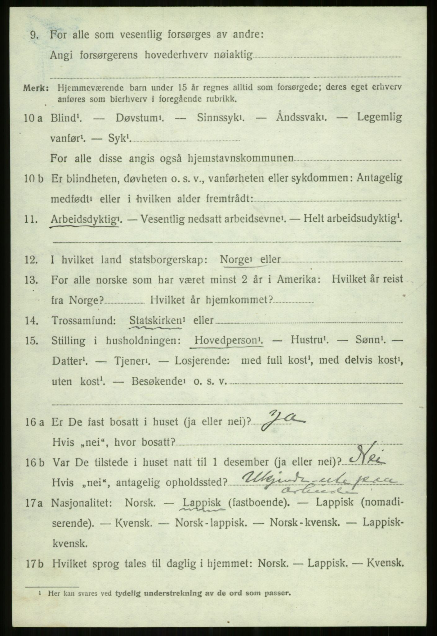 SATØ, 1920 census for Salangen, 1920, p. 1161