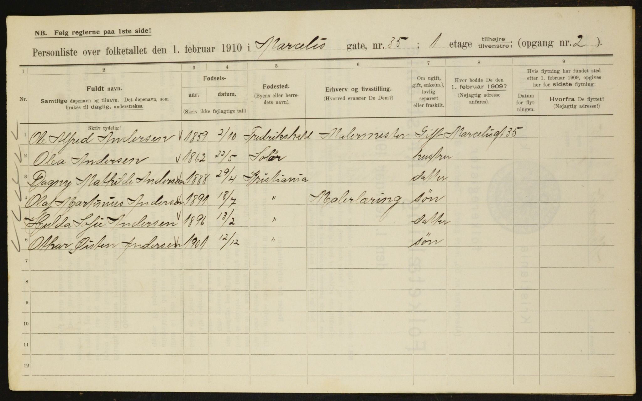 OBA, Municipal Census 1910 for Kristiania, 1910, p. 62538