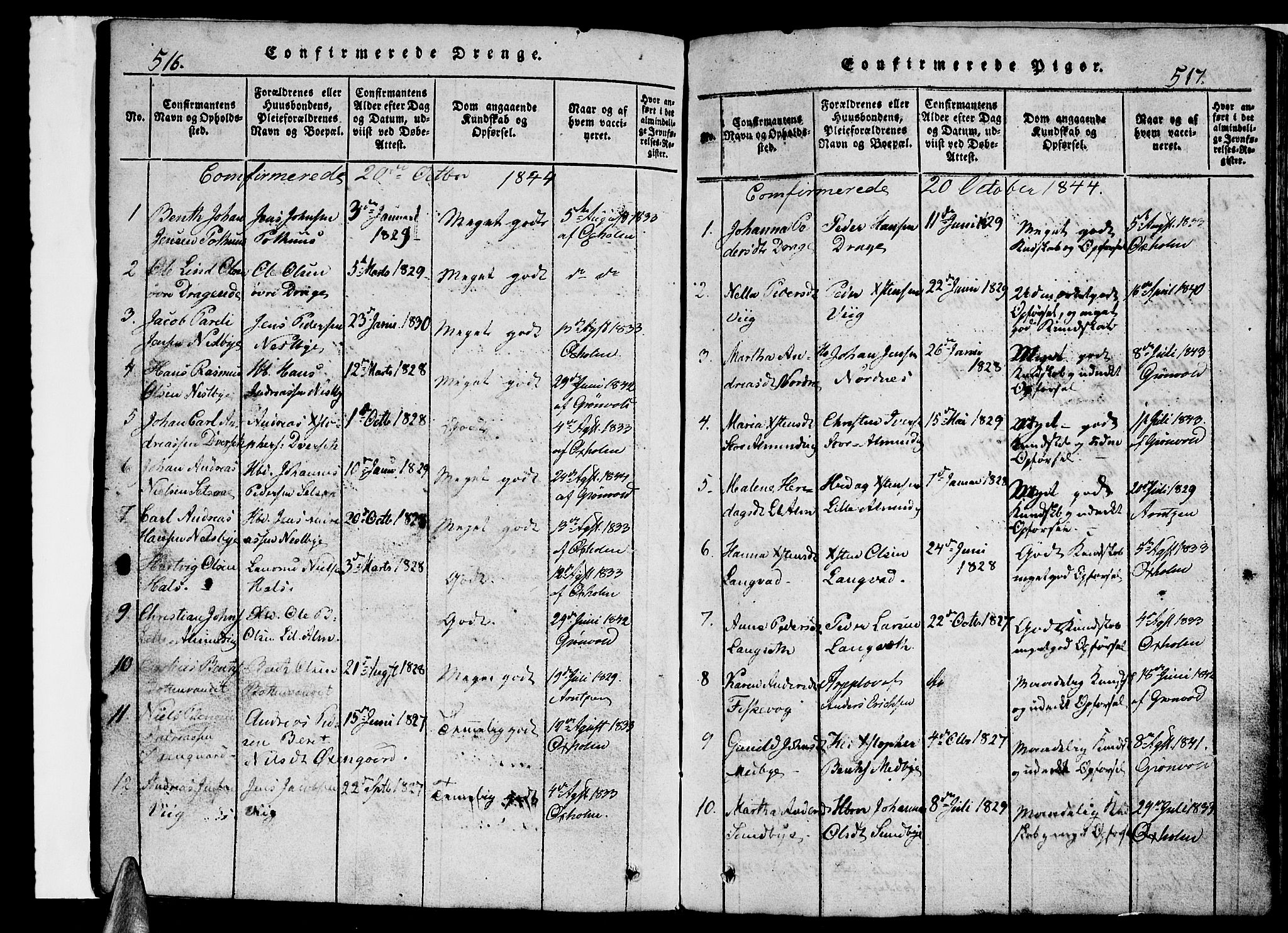 Ministerialprotokoller, klokkerbøker og fødselsregistre - Nordland, SAT/A-1459/847/L0676: Parish register (copy) no. 847C04, 1821-1853, p. 516-517