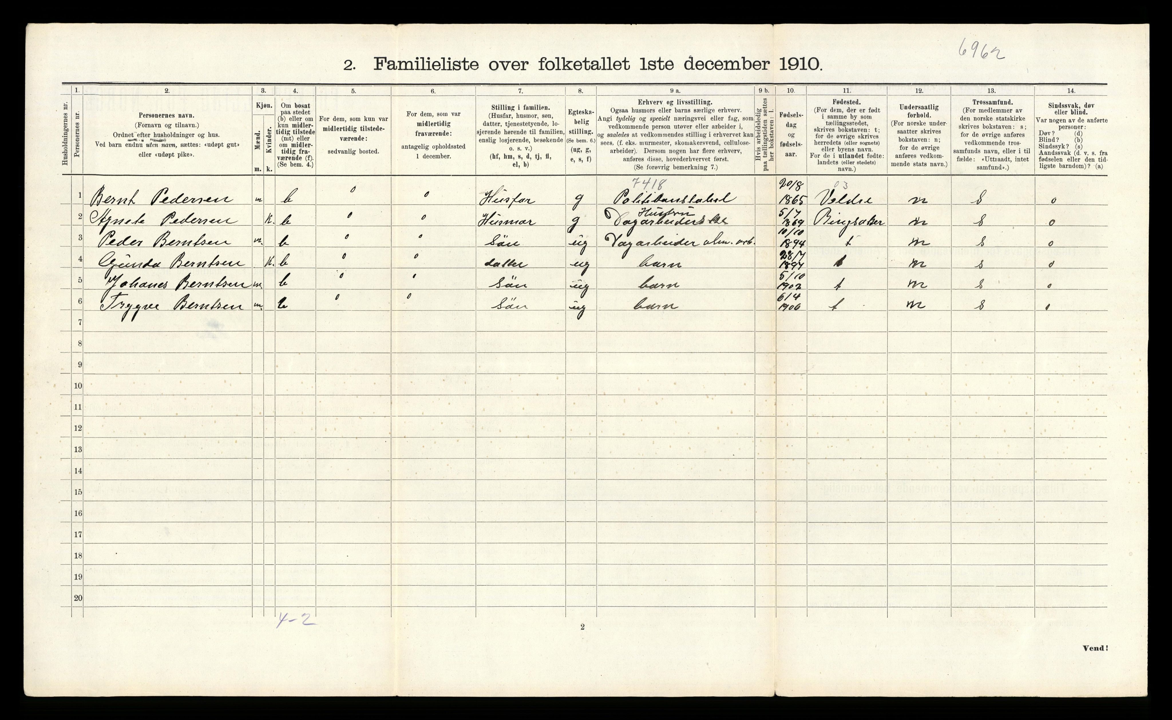 RA, 1910 census for Gjøvik, 1910, p. 497
