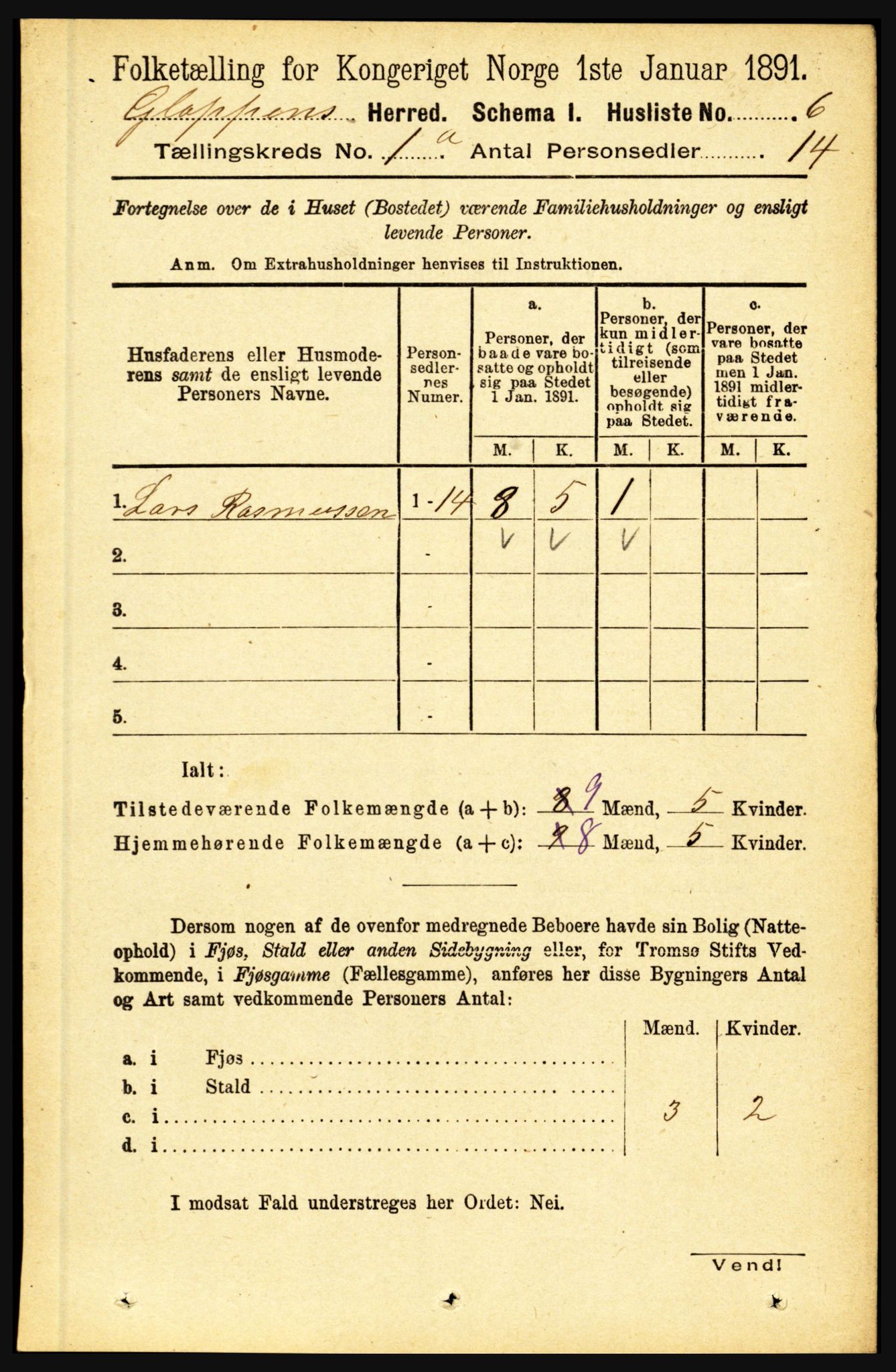 RA, 1891 census for 1445 Gloppen, 1891, p. 32