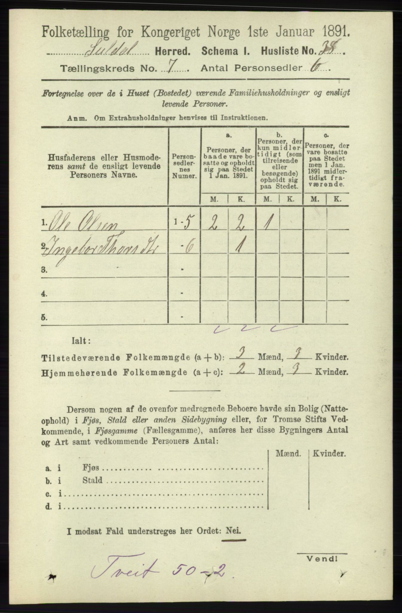 RA, 1891 census for 1134 Suldal, 1891, p. 1976