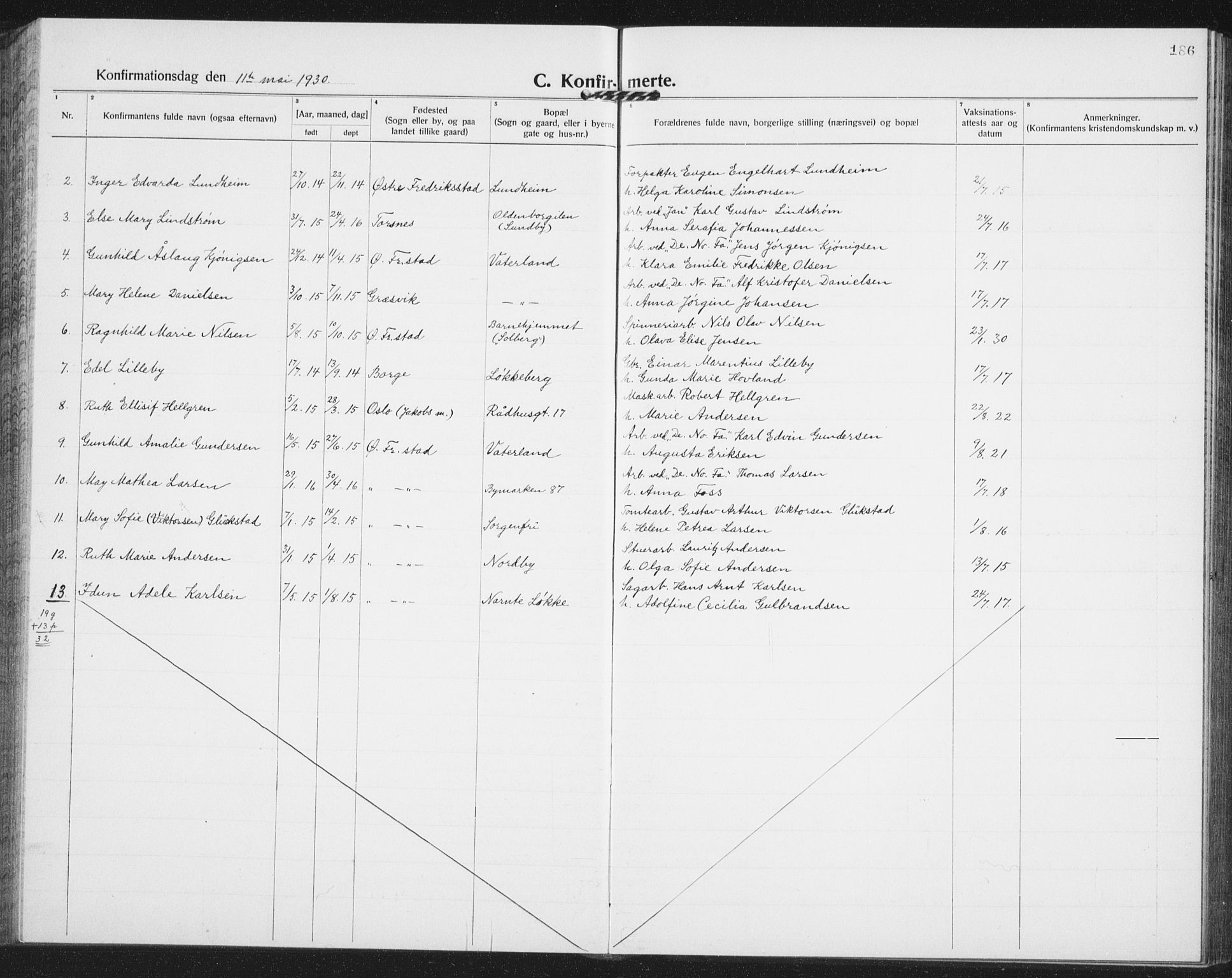 Østre Fredrikstad prestekontor Kirkebøker, AV/SAO-A-10907/G/Ga/L0003: Parish register (copy) no. 3, 1920-1940, p. 186