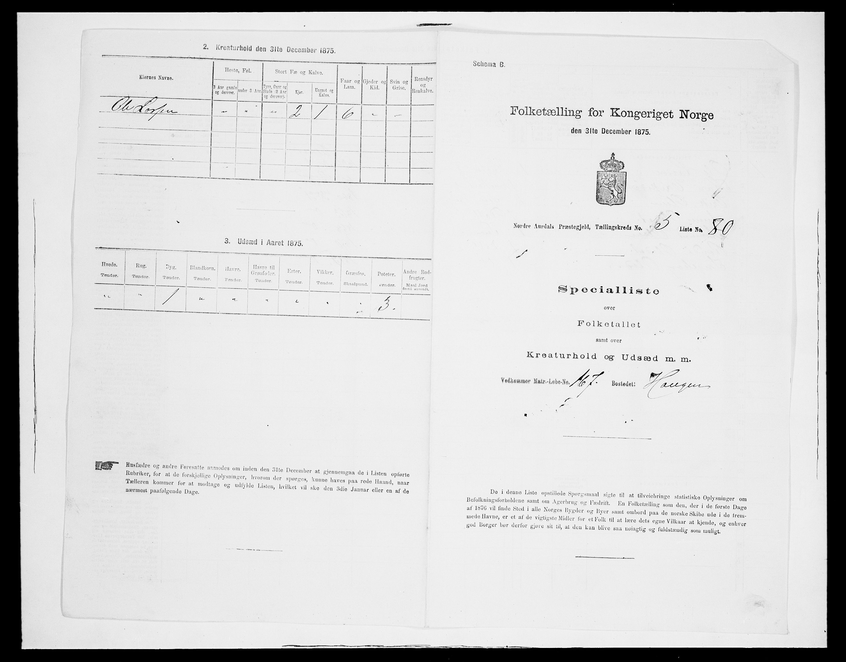 SAH, 1875 census for 0542P Nord-Aurdal, 1875, p. 890