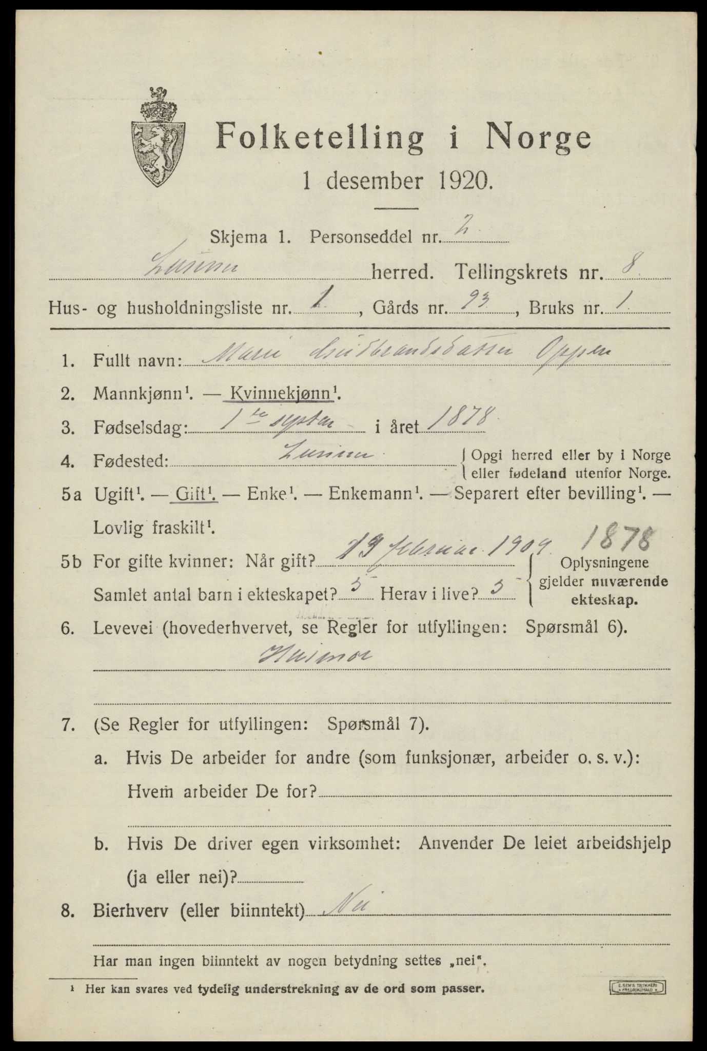 SAH, 1920 census for Lunner, 1920, p. 8983