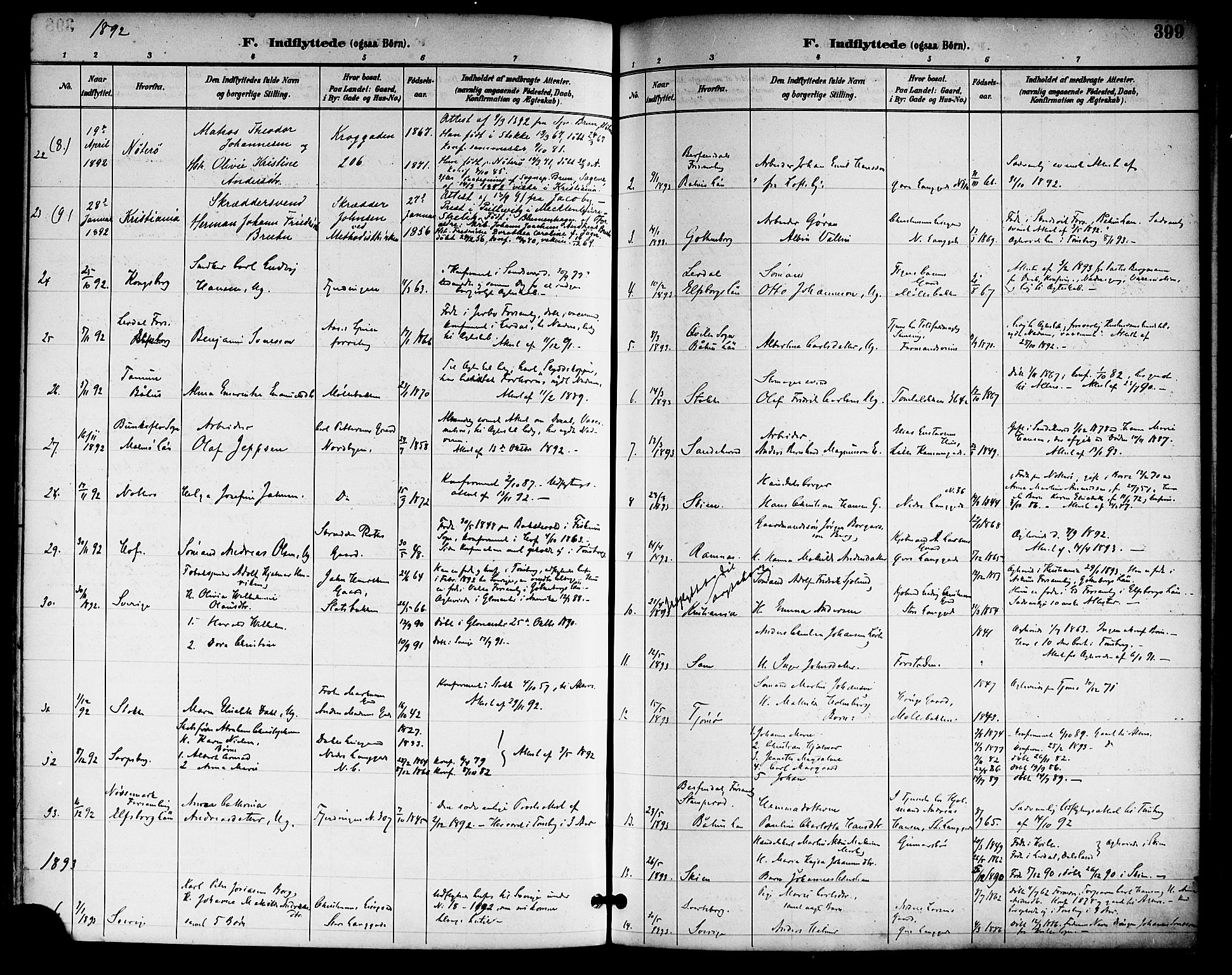 Tønsberg kirkebøker, SAKO/A-330/F/Fa/L0012: Parish register (official) no. I 12, 1891-1899, p. 399