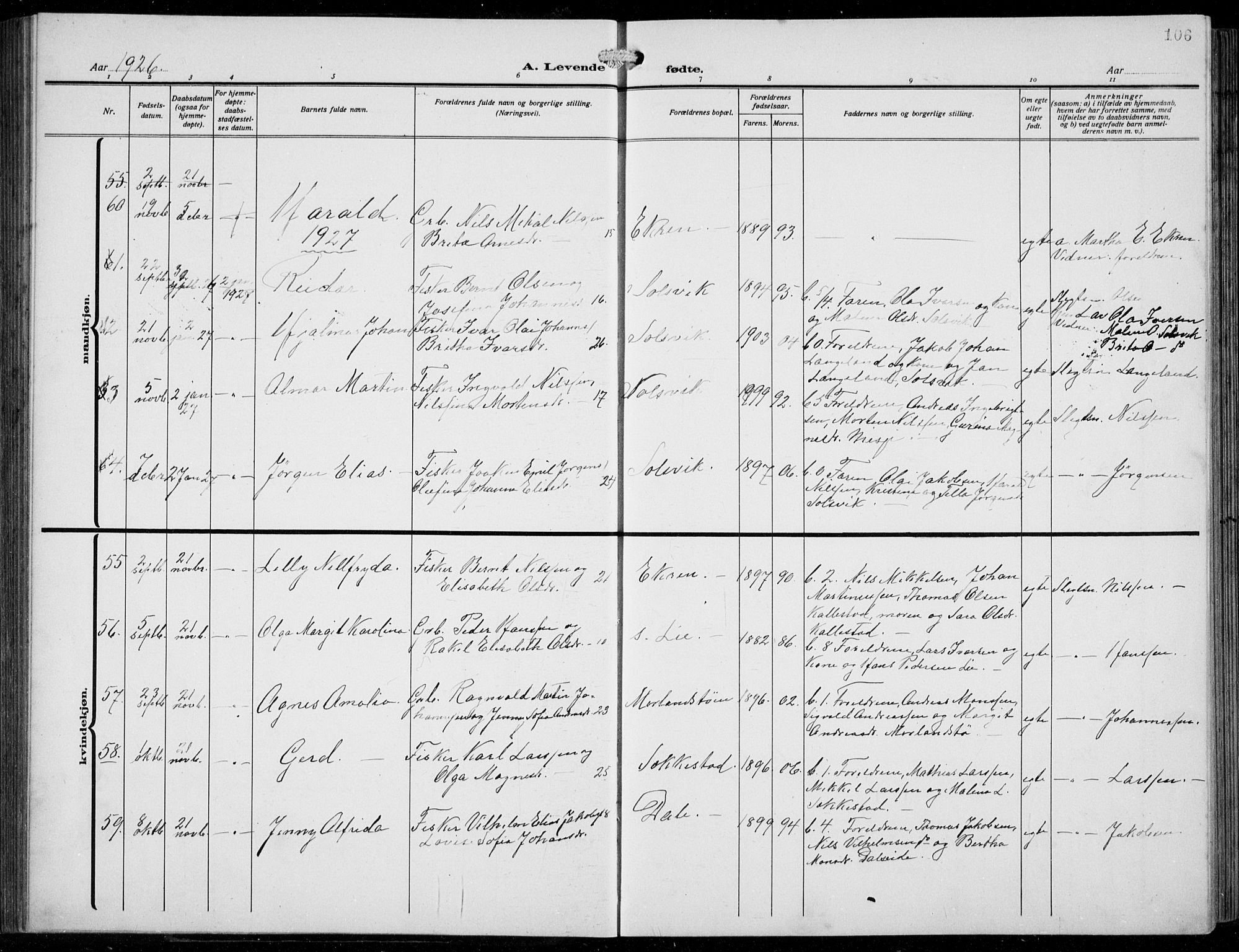 Fjell sokneprestembete, SAB/A-75301/H/Hab: Parish register (copy) no. A  6, 1918-1936, p. 106