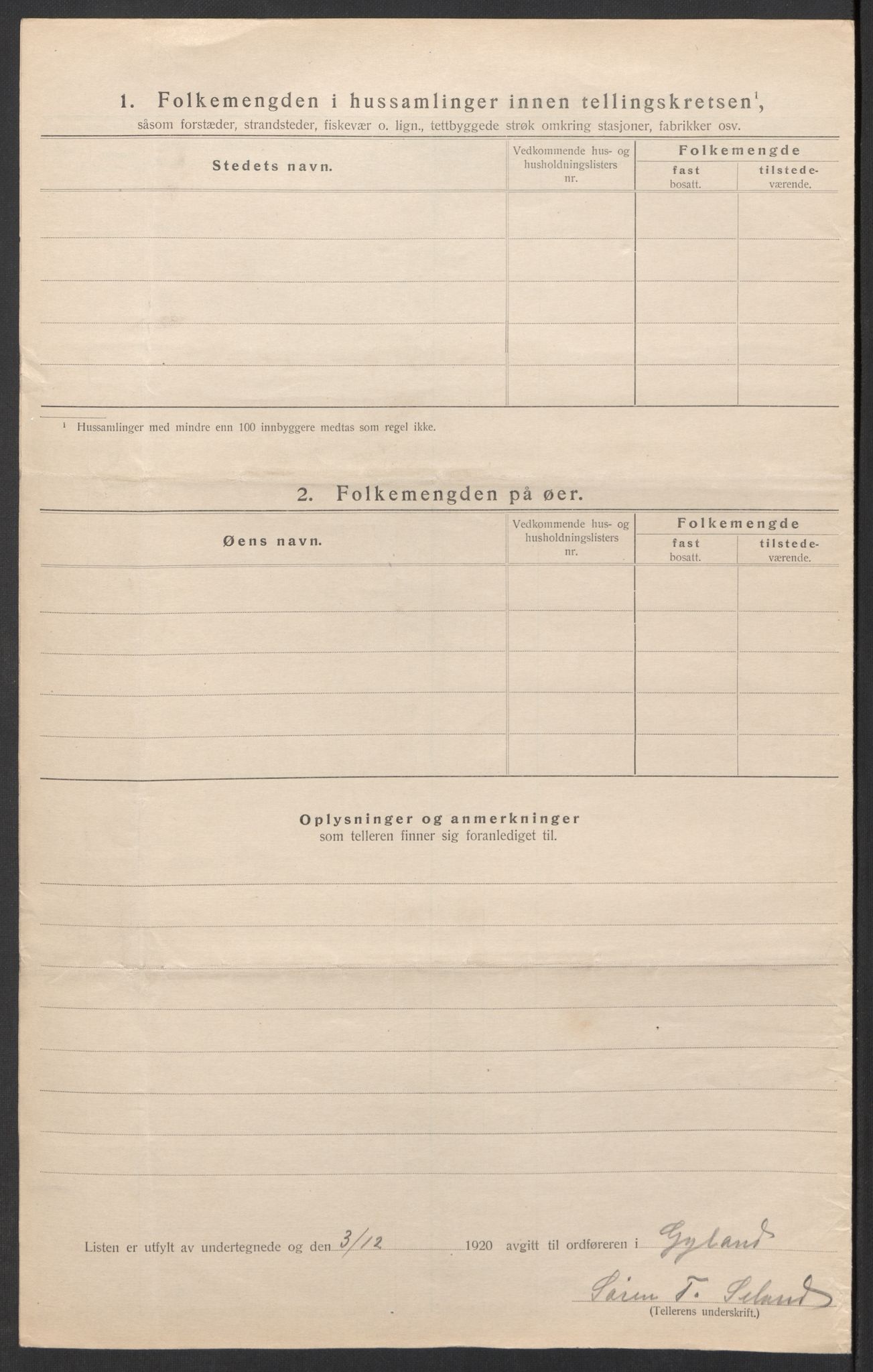 SAK, 1920 census for Gyland, 1920, p. 23