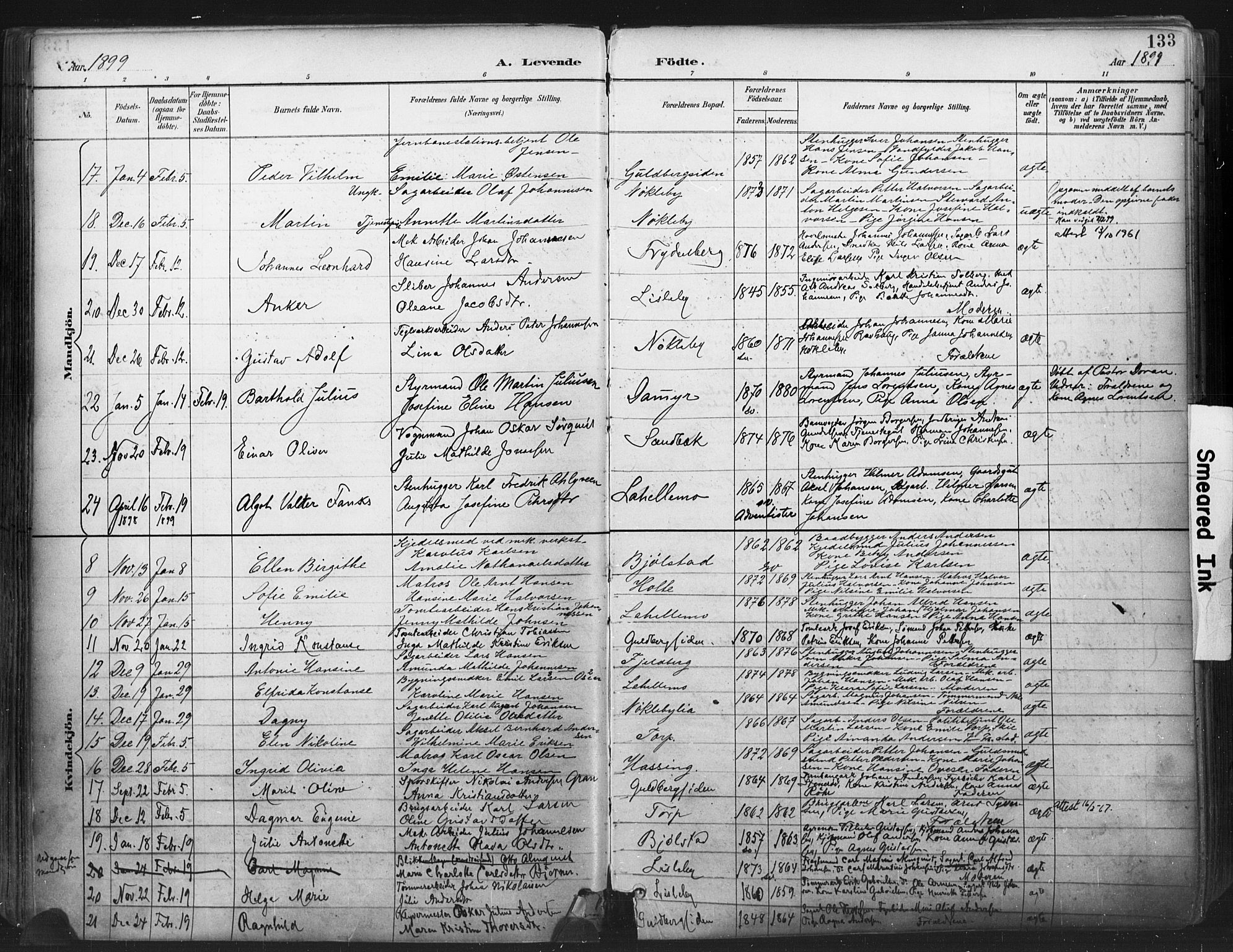 Glemmen prestekontor Kirkebøker, SAO/A-10908/F/Fa/L0013: Parish register (official) no. 13, 1892-1907, p. 133