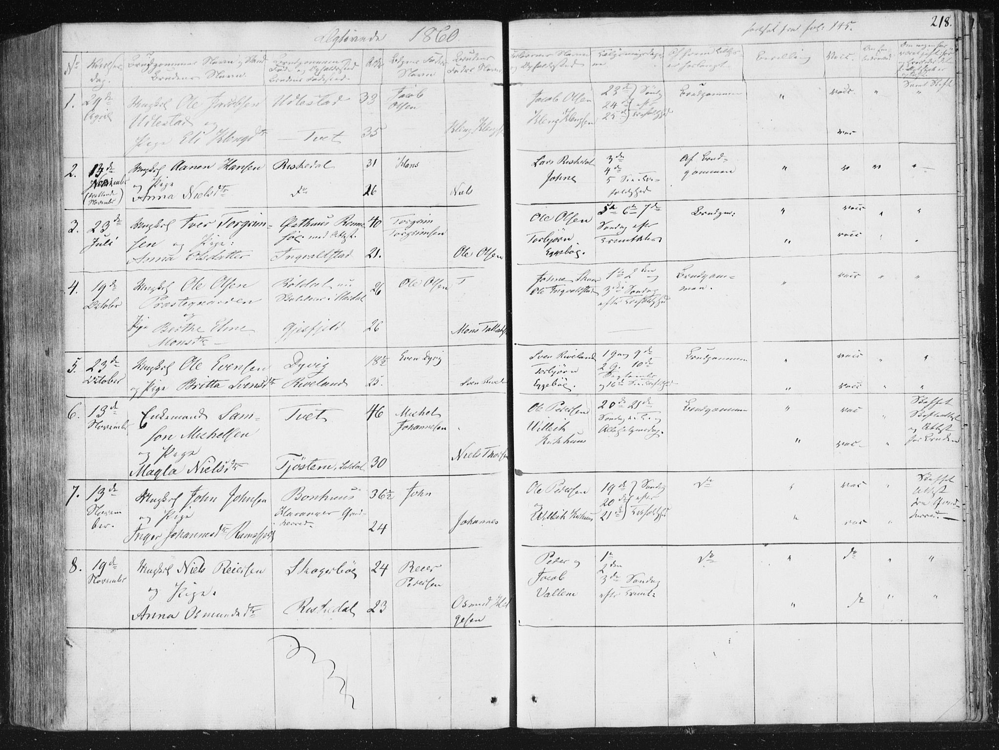 Hjelmeland sokneprestkontor, AV/SAST-A-101843/01/IV/L0008: Parish register (official) no. A 8, 1842-1861, p. 218