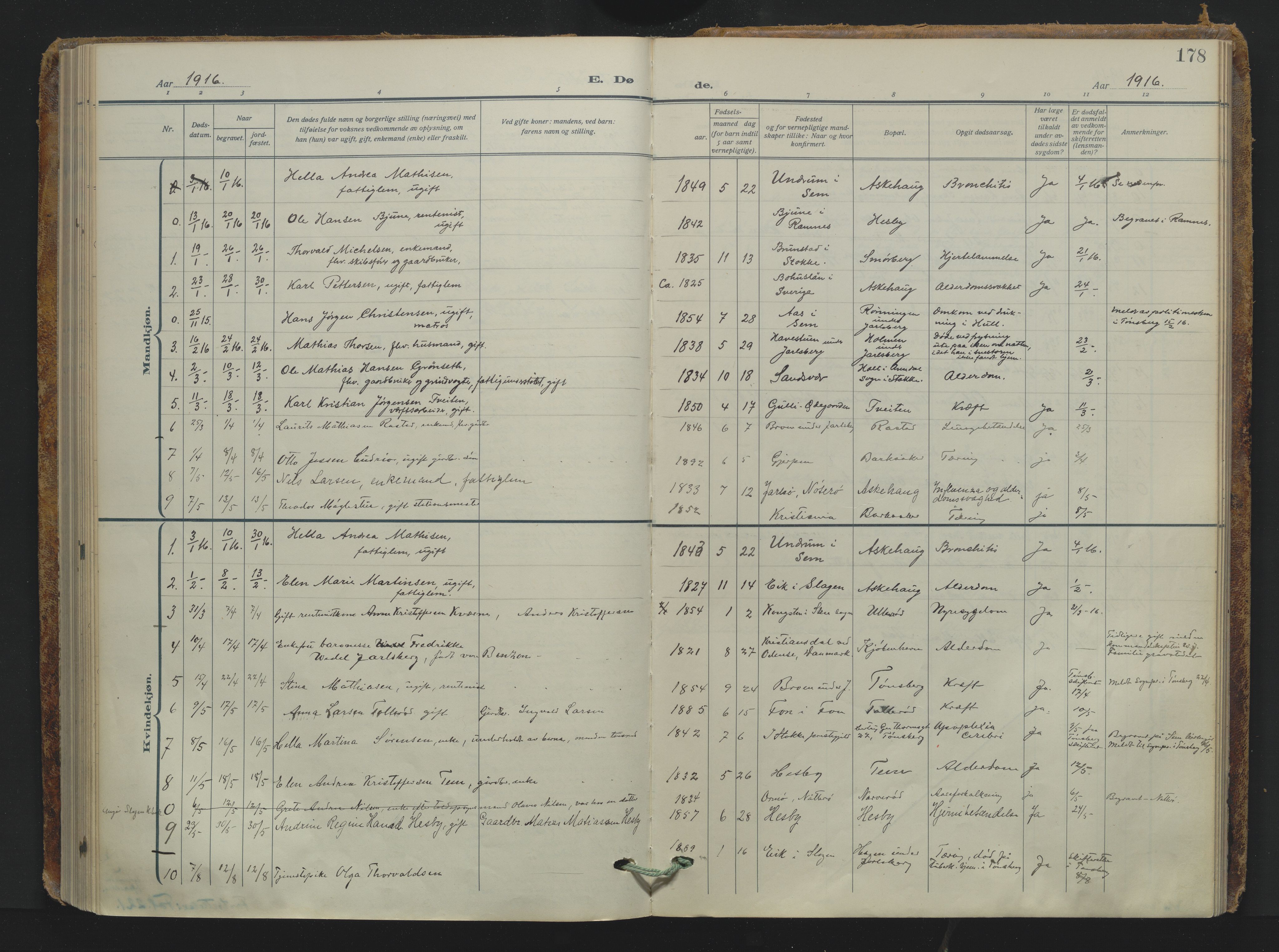 Sem kirkebøker, AV/SAKO-A-5/F/Fa/L0013: Parish register (official) no. I 13, 1916-1932, p. 178