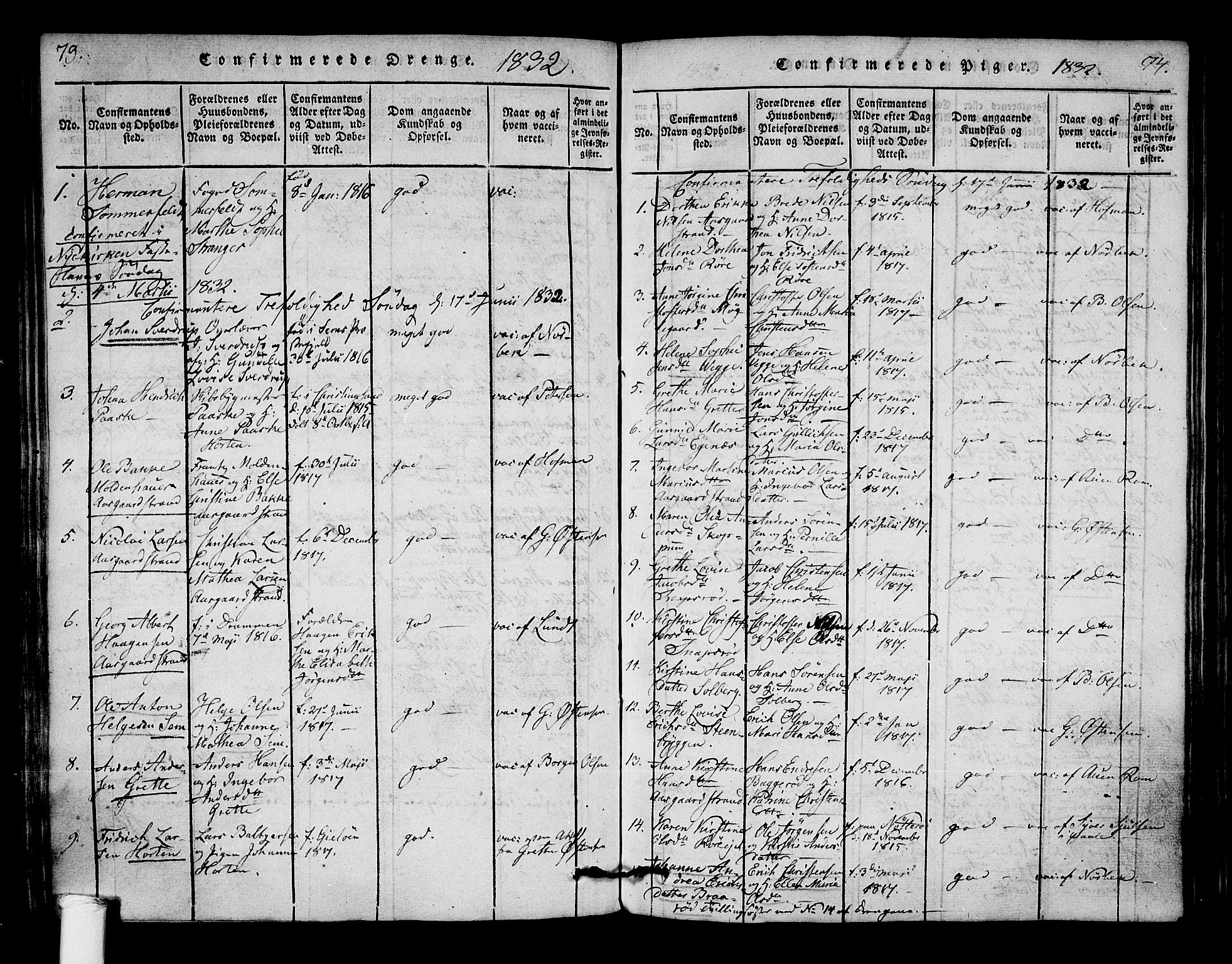 Borre kirkebøker, AV/SAKO-A-338/F/Fa/L0004: Parish register (official) no. I 4, 1815-1845, p. 73-74