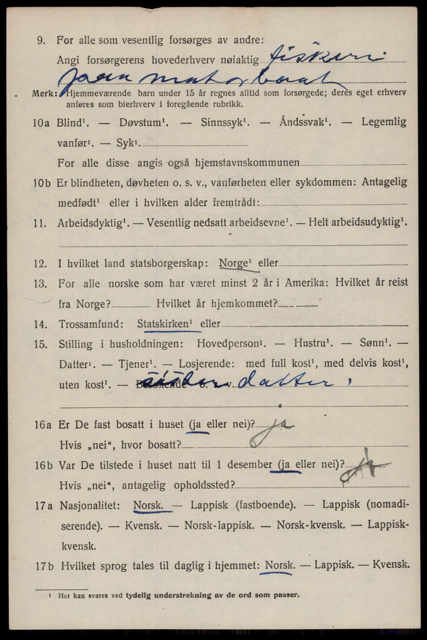 SAT, 1920 census for Moskenes, 1920, p. 1057